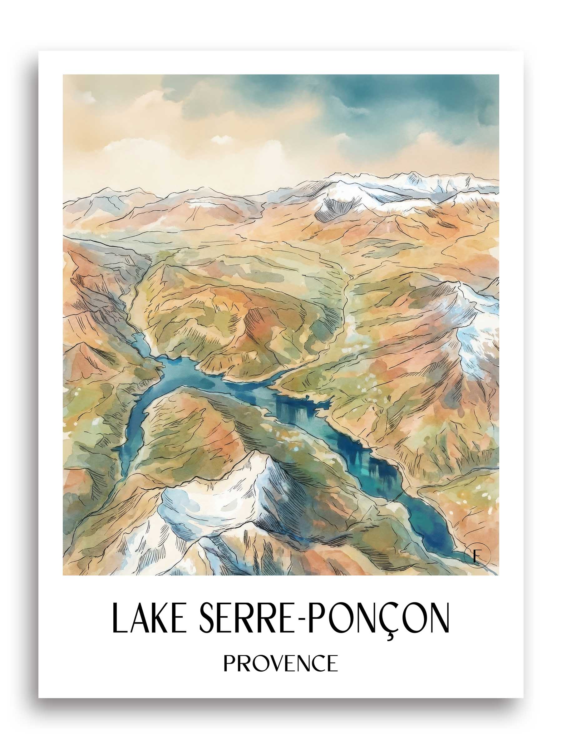 Lac de Serre-ponçon Poster - Provence - Frankreich Kunstdruck - Aquarell von A4 bis A1