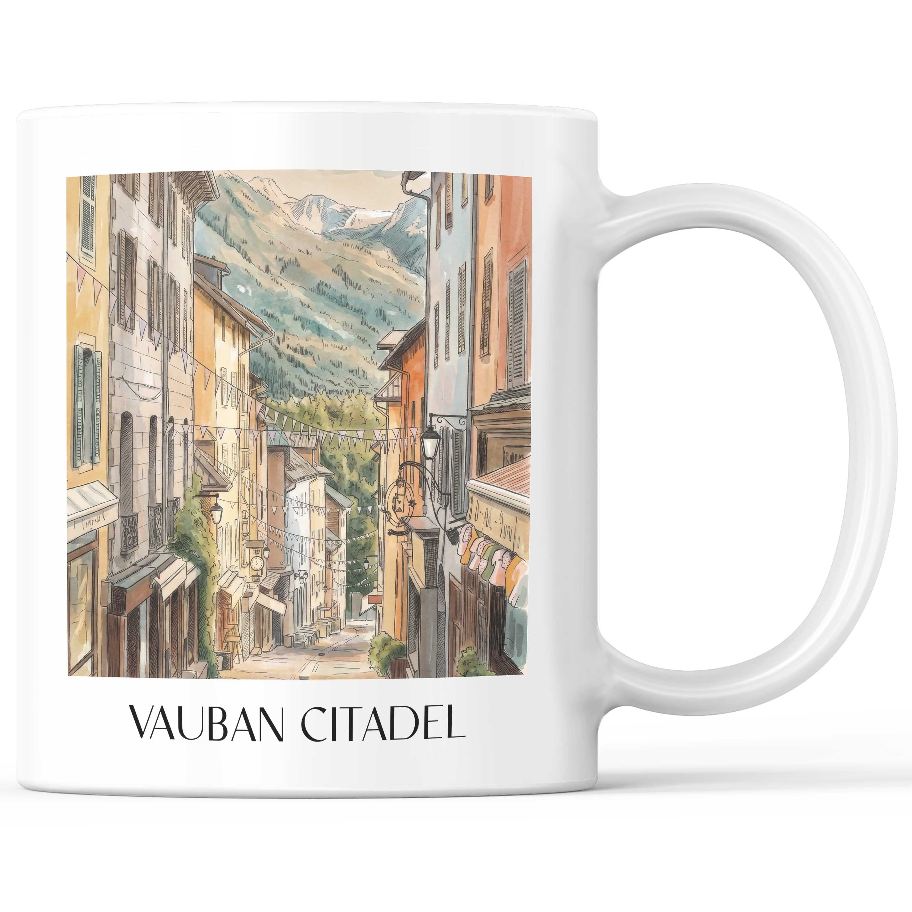Cité Vauban Kaffeebecher - Briançon - Frankreich Becher - Kaffeetasse im Aquarell Stil