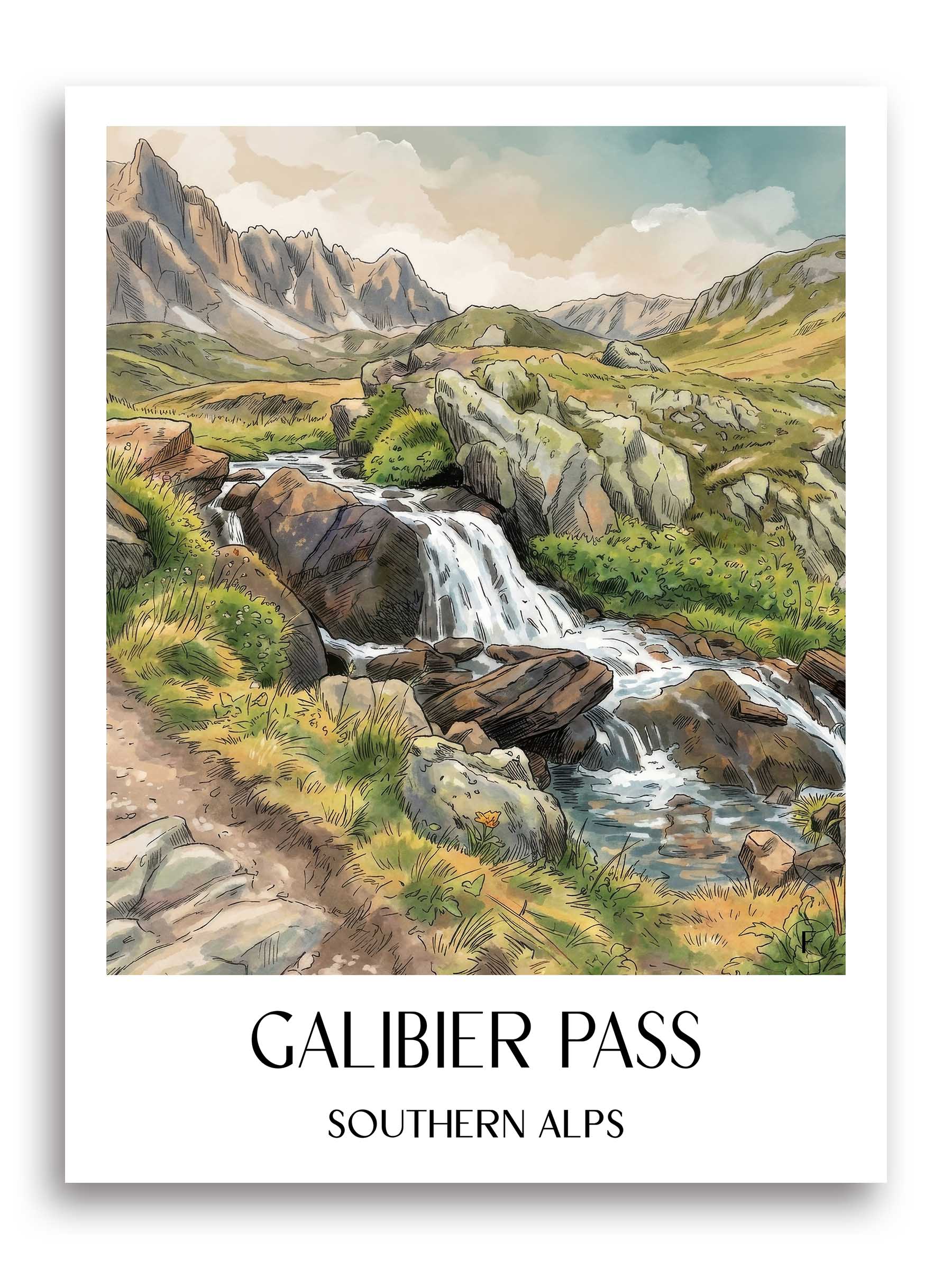 Col du Galibier Poster - Alpes du Sud - Frankreich Kunstdruck - Aquarell von A4 bis A1