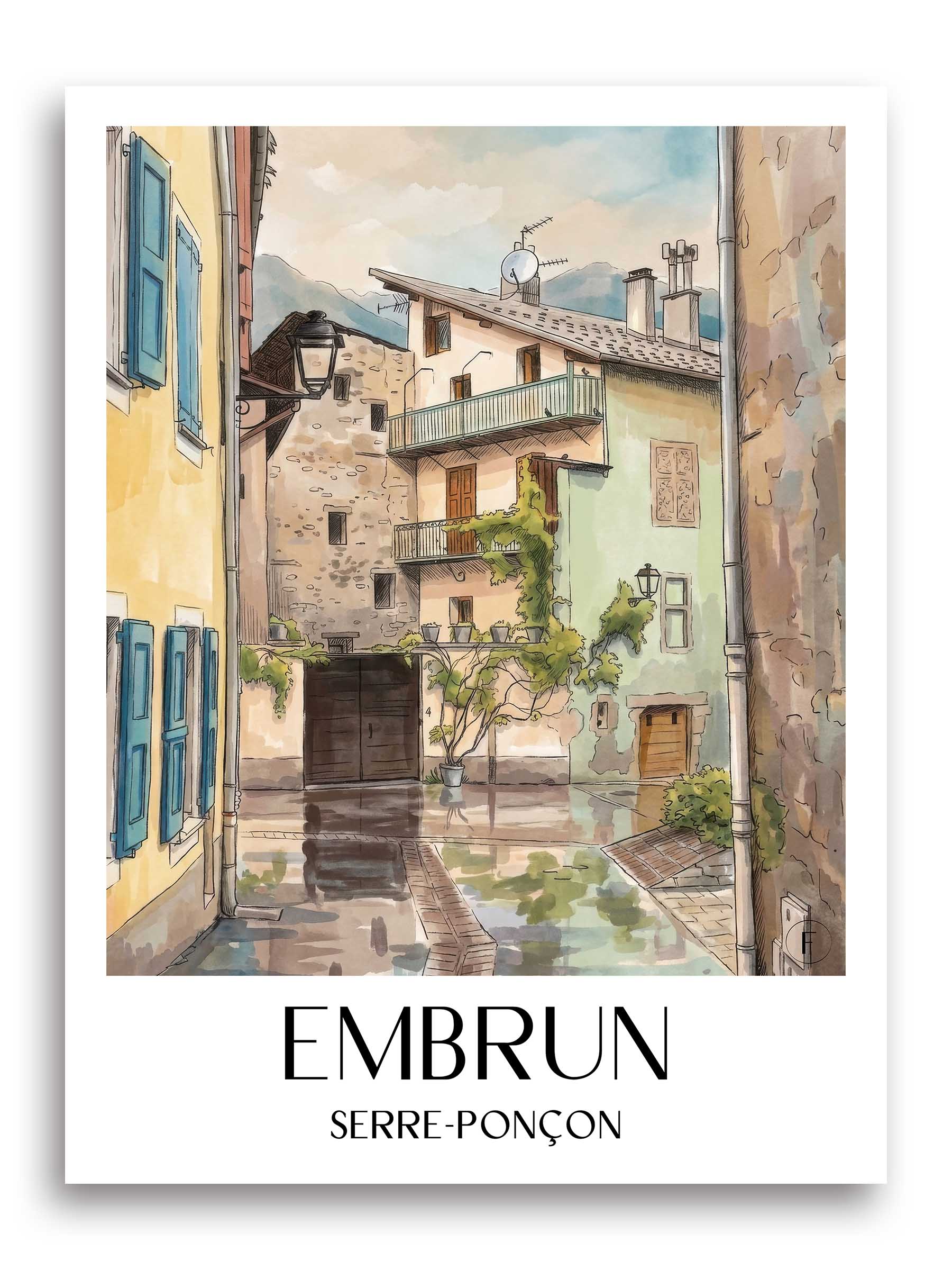 embrun-serre-ponçon-frankreich-poster-aquarell