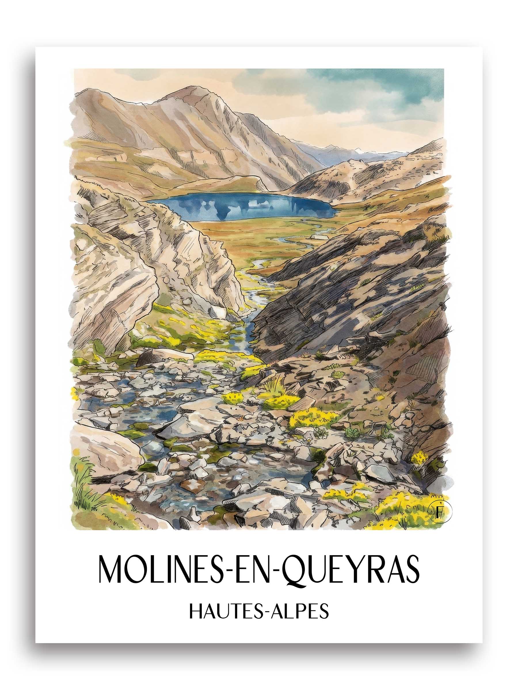 Molines-en-Queyras Poster - Hautes-Alpes - Frankreich Kunstdruck - Aquarell von A4 bis A1