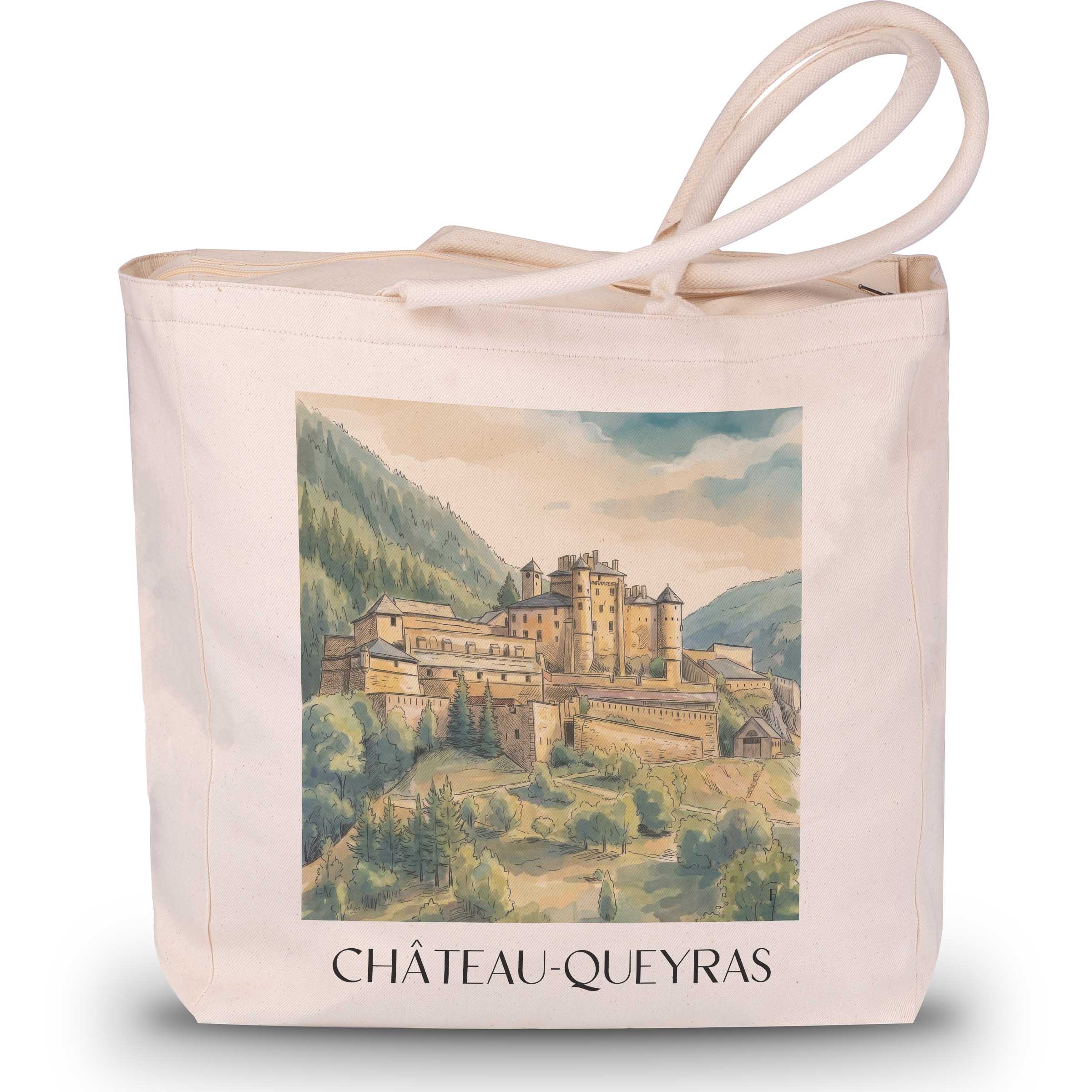 Château-Queyras Shopping Tasche - Hautes-Alpes - Frankreich Tote Bag - Einkaufstasche im Aquarell Stil