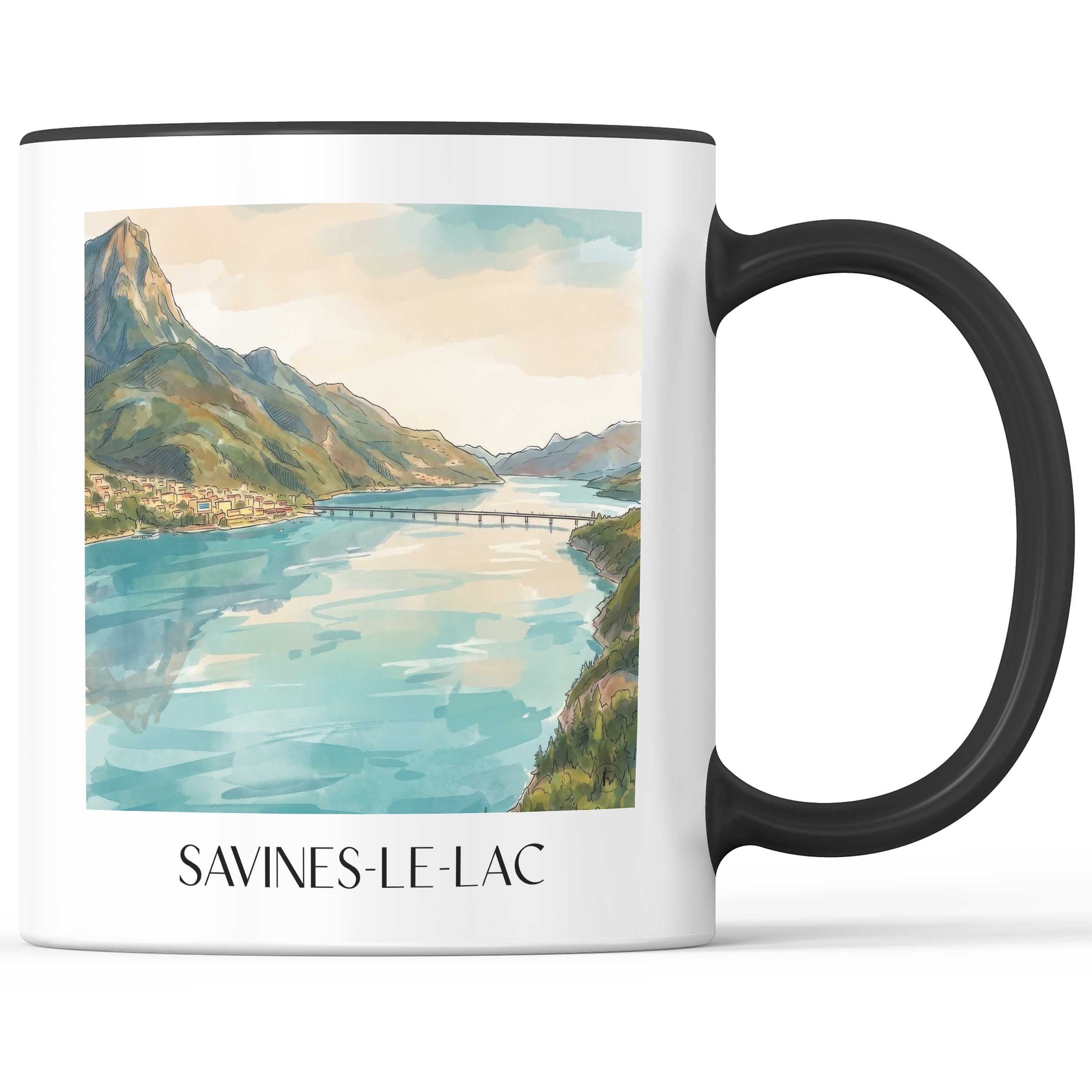Savines-le-Lac Kaffeebecher - Provence - Frankreich Becher - Kaffeetasse im Aquarell Stil
