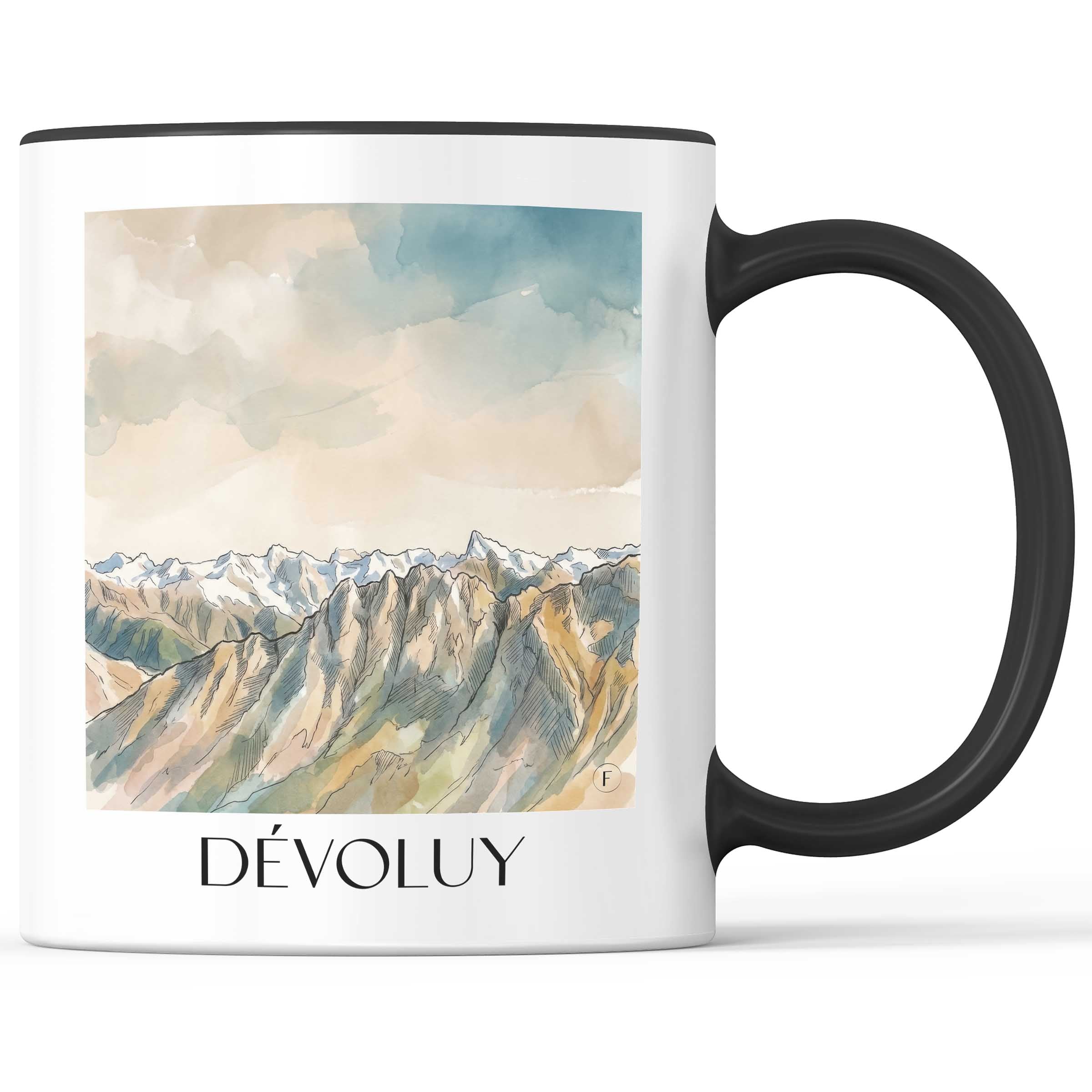 Dévoluy Kaffeebecher - Provence - Frankreich Becher - Kaffeetasse im Aquarell Stil