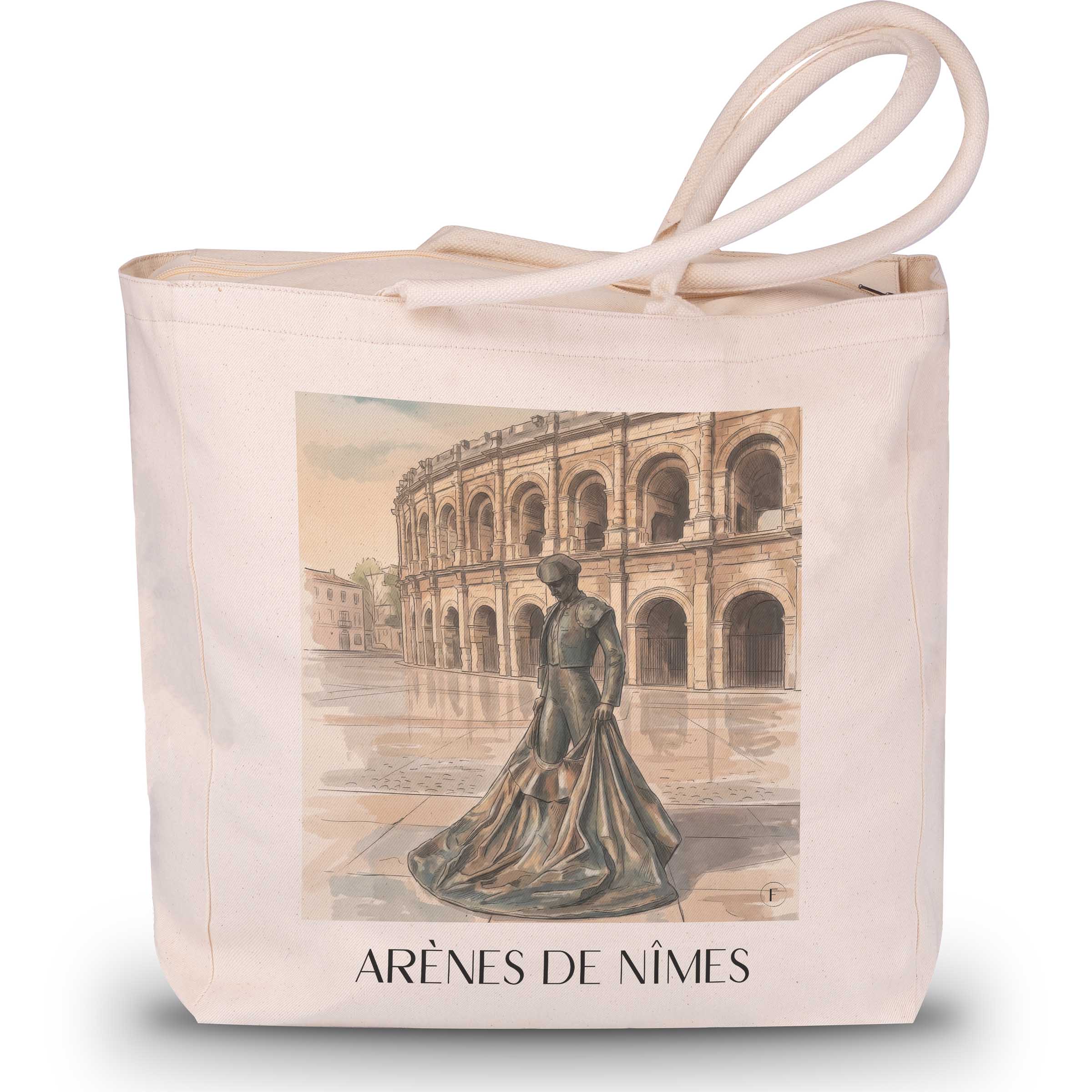 arènes-de-nîmes-okzitanien--frankreich-einkaufstasche-aquarell