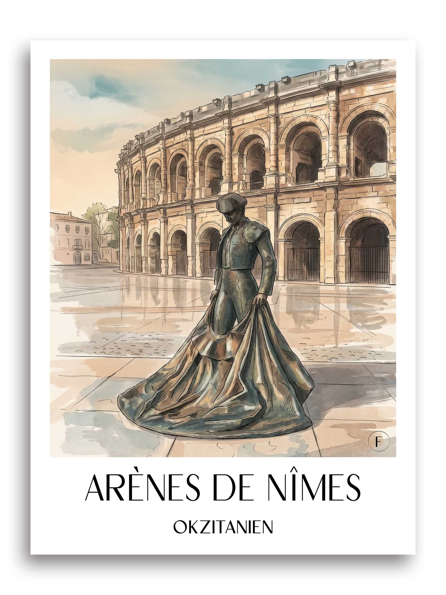 arènes-de-nîmes-okzitanien--frankreich-poster-aquarell