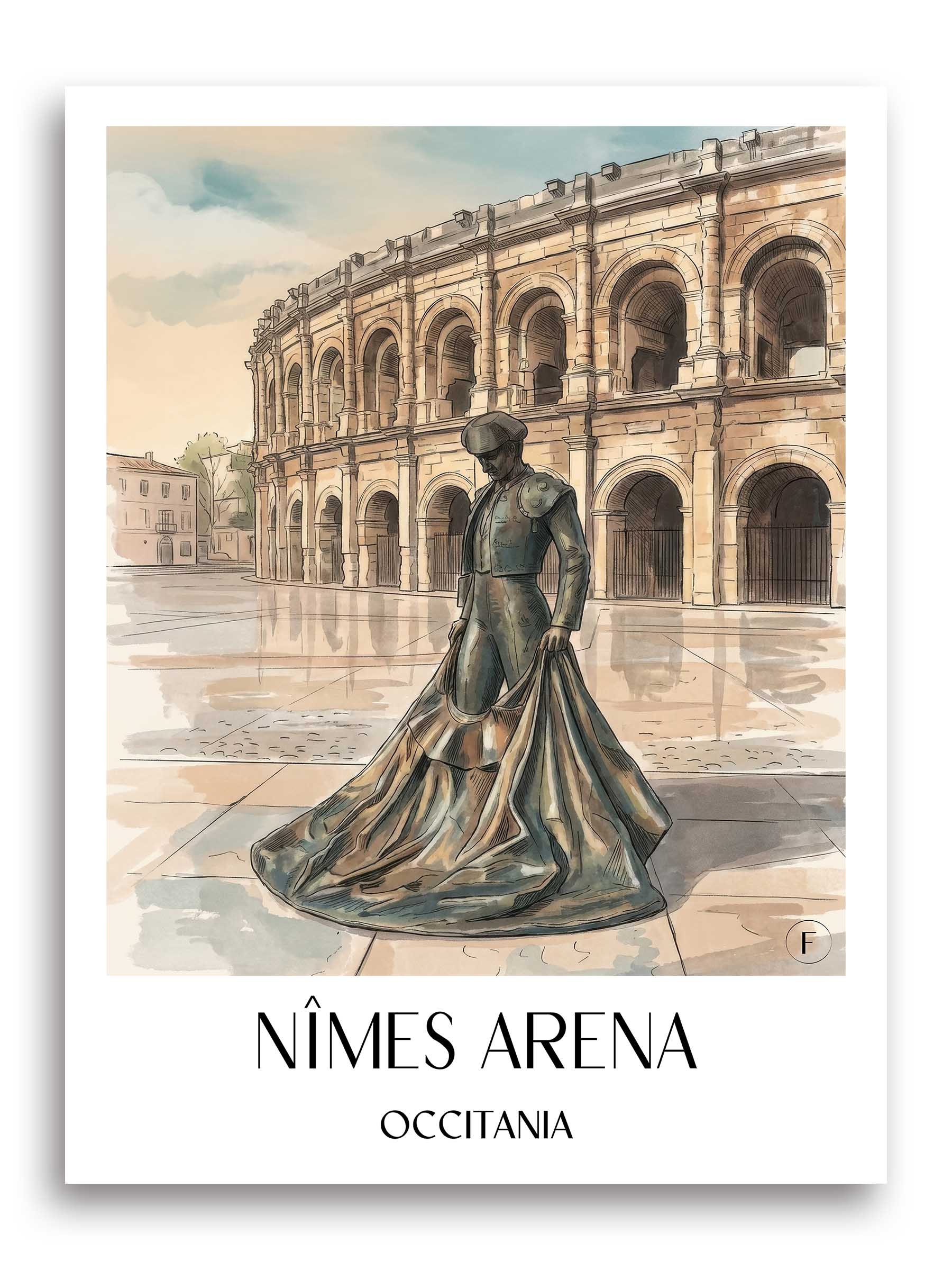 Arènes de Nîmes Poster - Okzitanien - Frankreich Kunstdruck - Aquarell von A4 bis A1