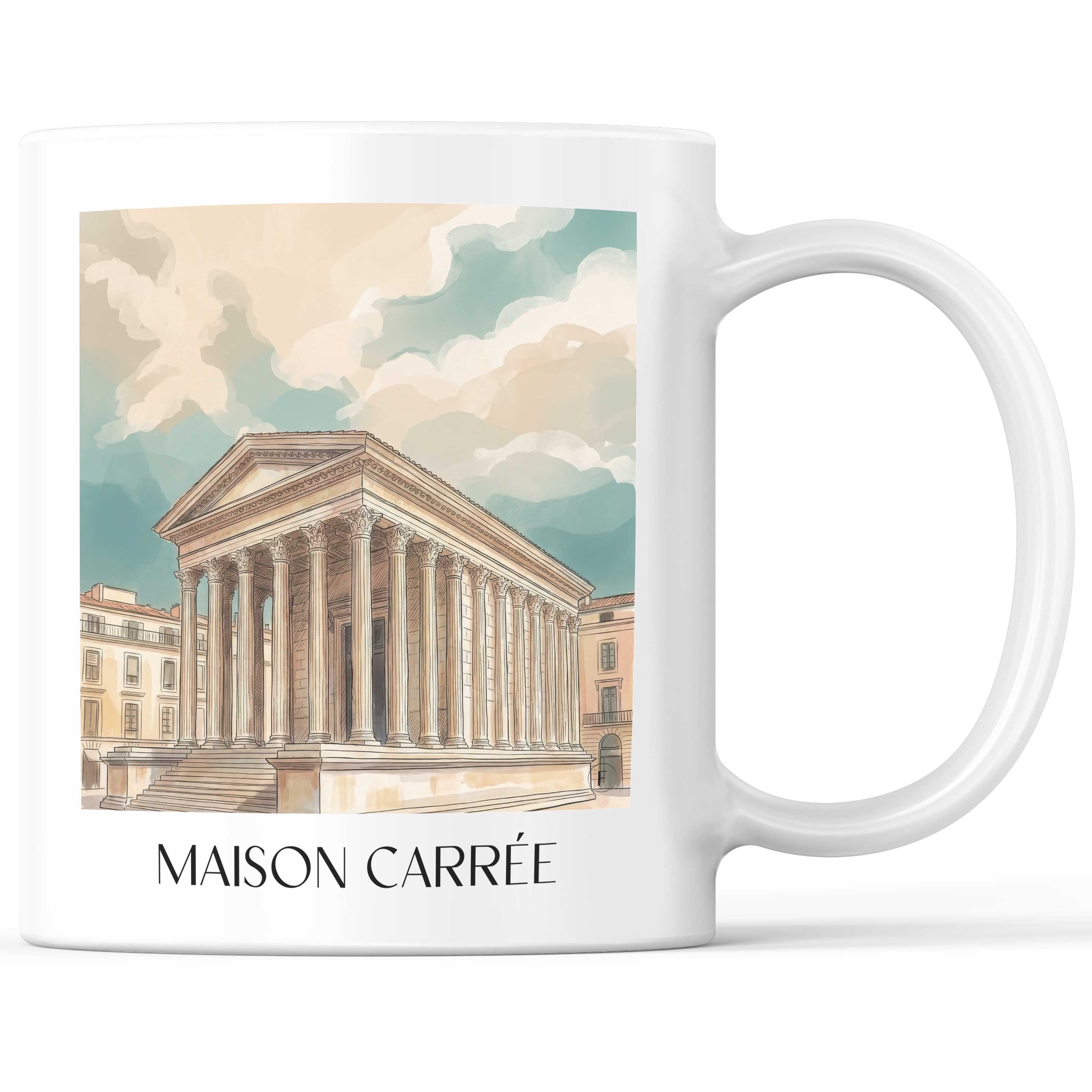 maison-carrée-nîmes-frankreich-kaffeebecher-aquarell