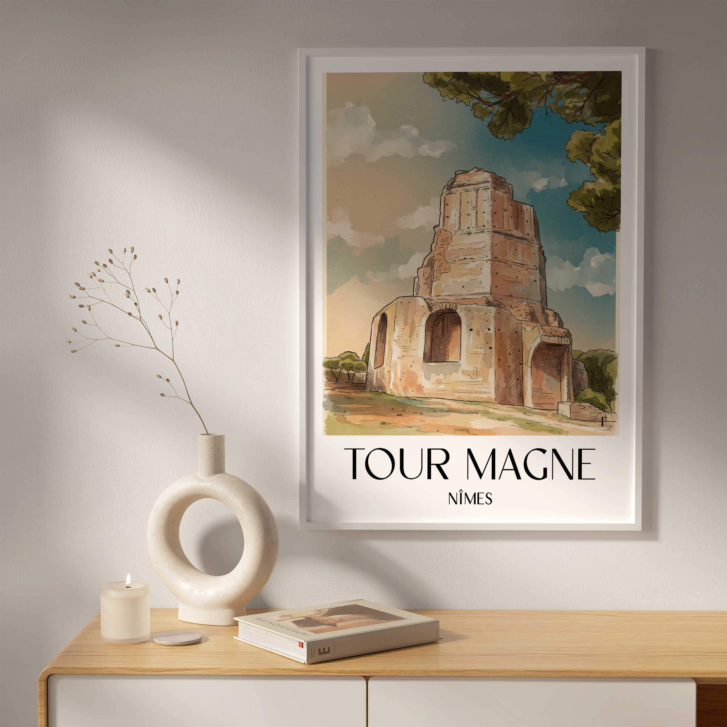 tour-magne-nîmes-frankreich-poster-aquarell