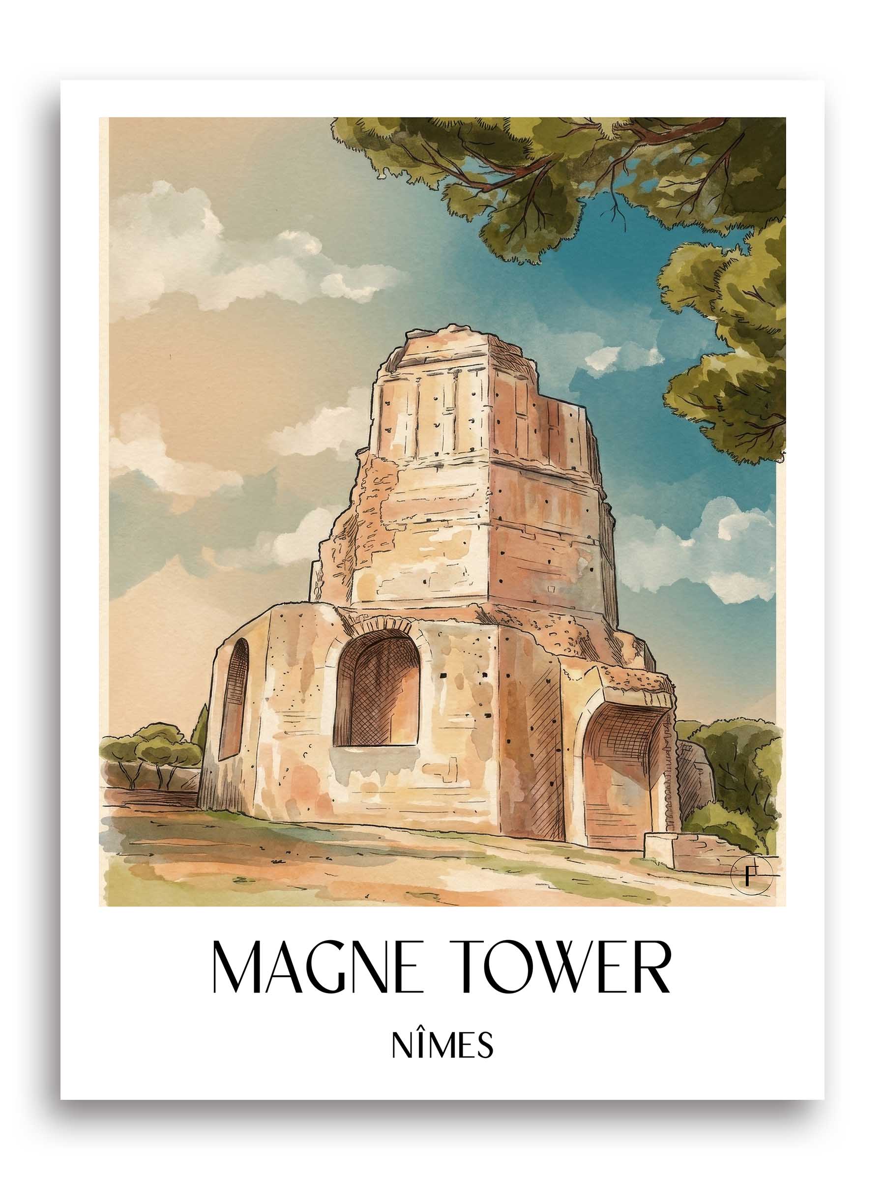 Tour Magne Poster - Nîmes - Frankreich Kunstdruck - Aquarell von A4 bis A1