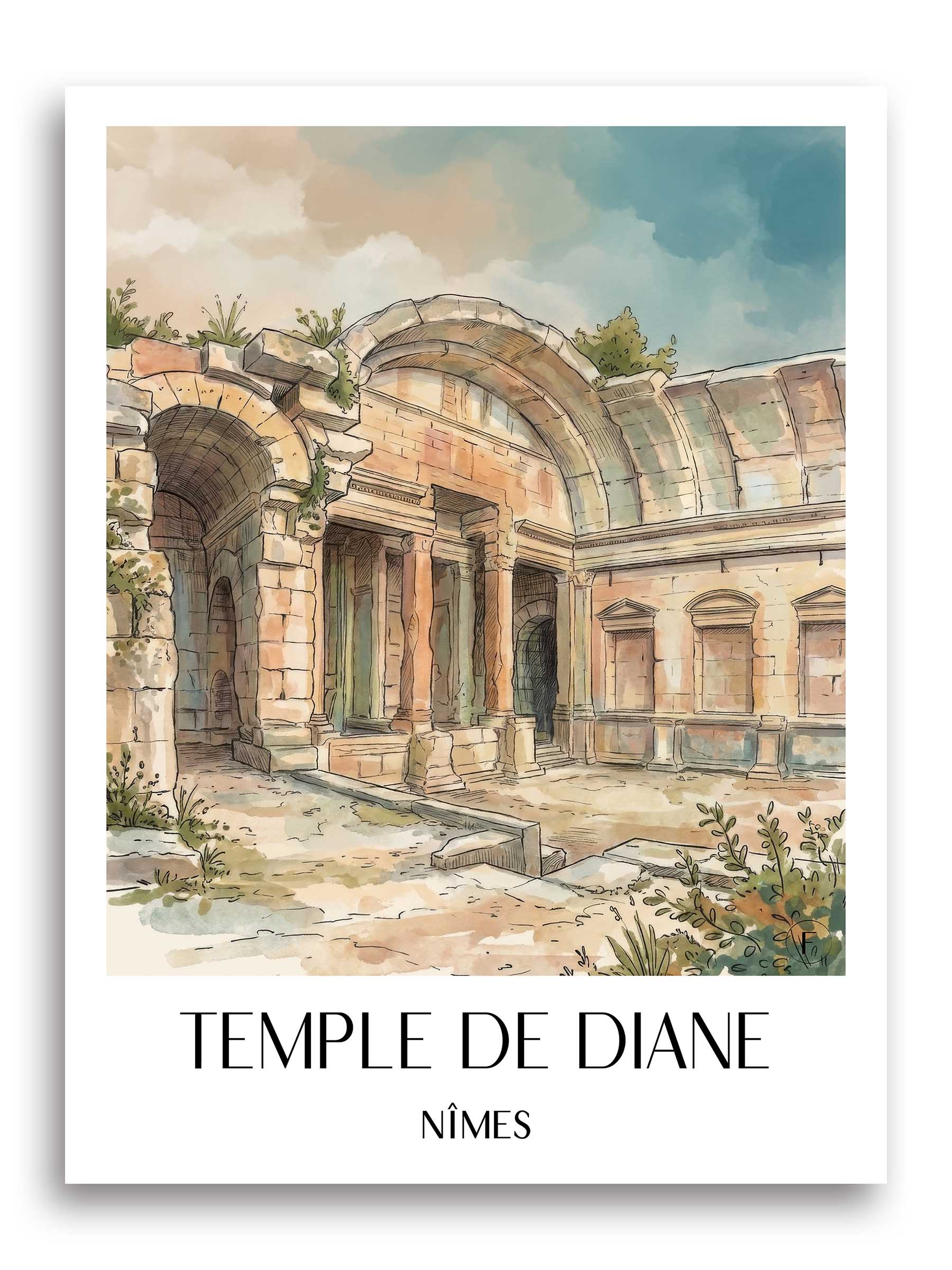 temple-de-diane-nîmes-frankreich-poster-aquarell