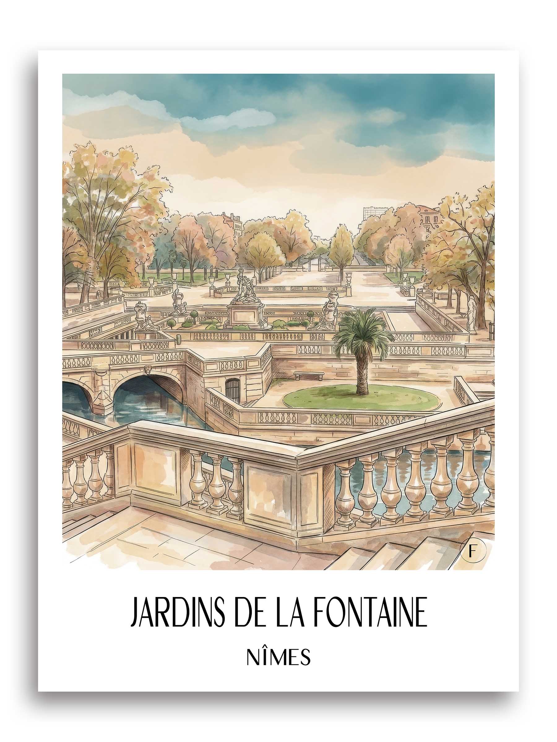 jardins-de-la-fontaine-nîmes-frankreich-poster-aquarell