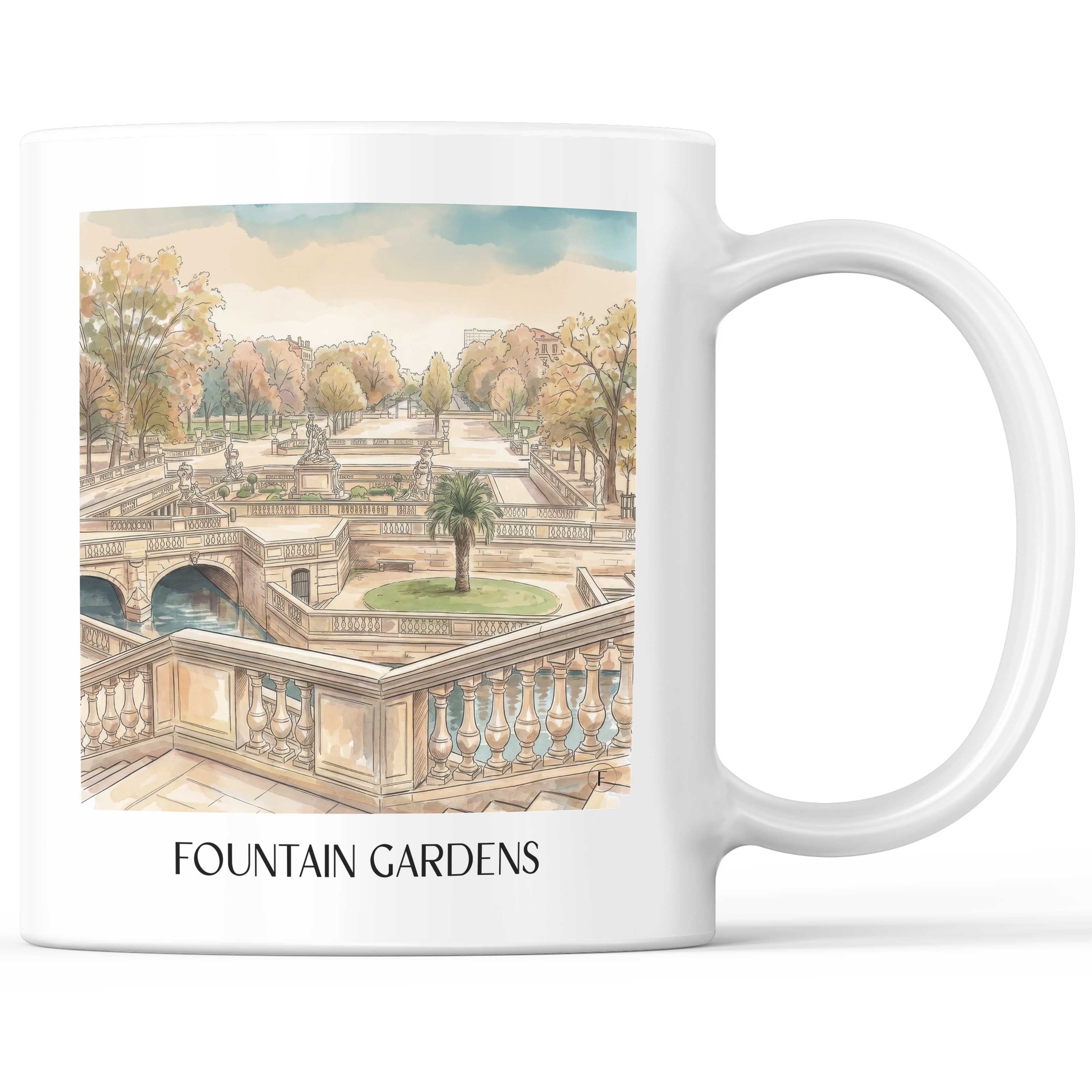 Jardins de la Fontaine Kaffeebecher - Nîmes - Frankreich Becher - Kaffeetasse im Aquarell Stil