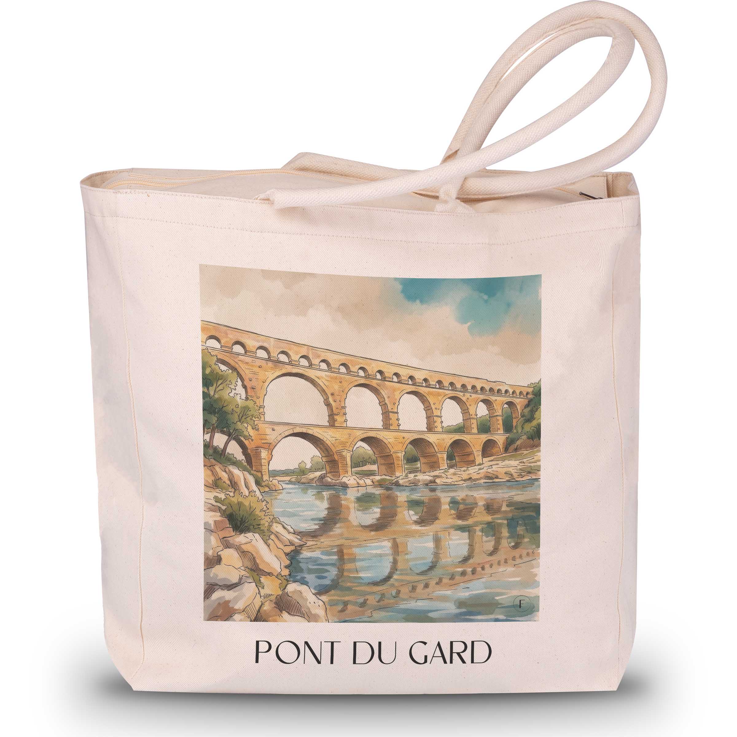 pont-du-gard-nîmes-frankreich-einkaufstasche-aquarell