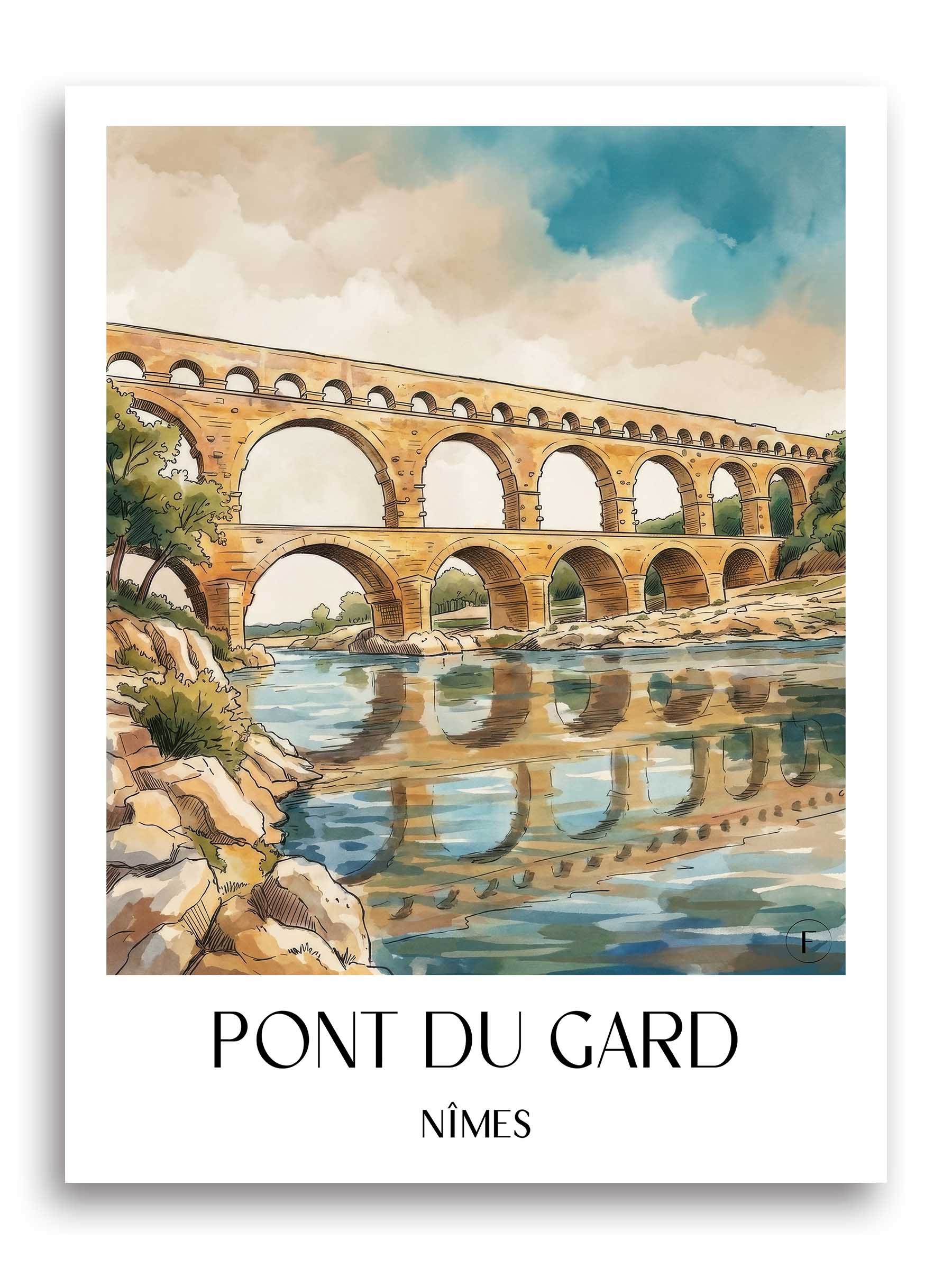 Pont du Gard Poster - Nîmes - Frankreich Kunstdruck - Aquarell von A4 bis A1
