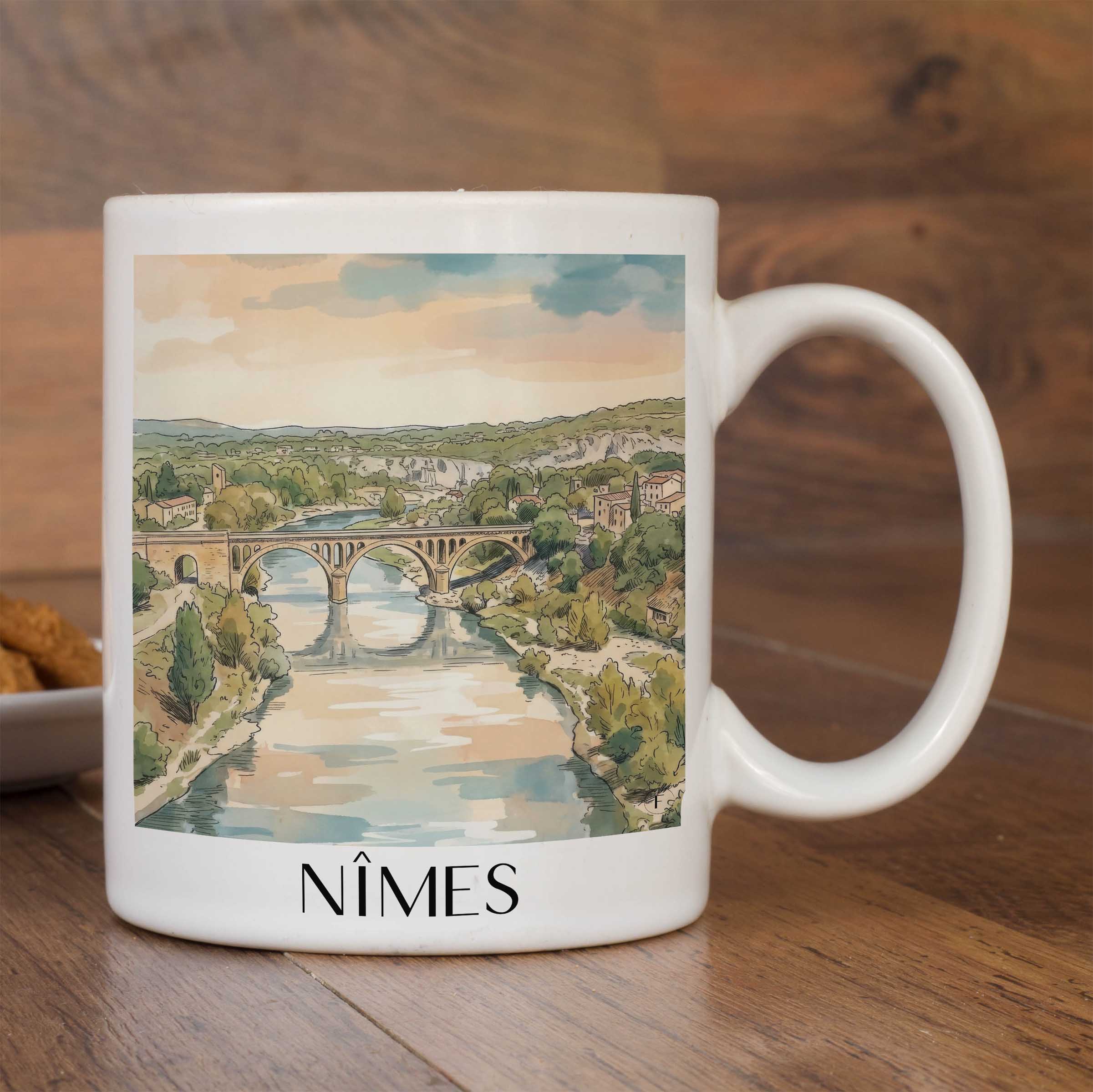 nîmes-gard-frankreich-kaffeebecher-aquarell