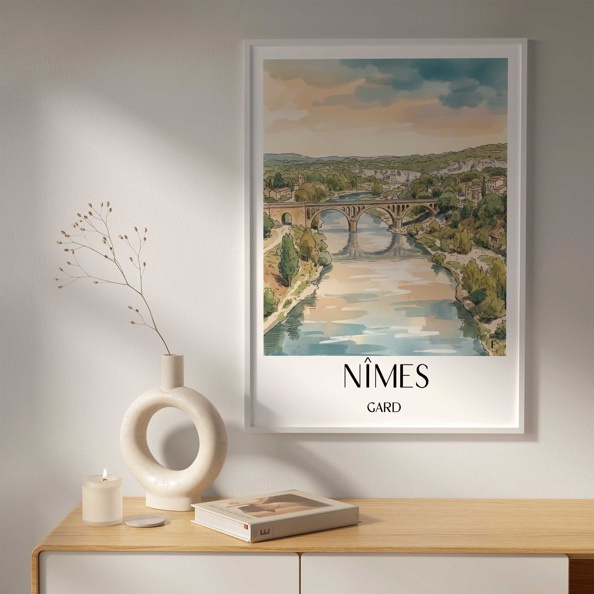 nîmes-gard-frankreich-poster-aquarell