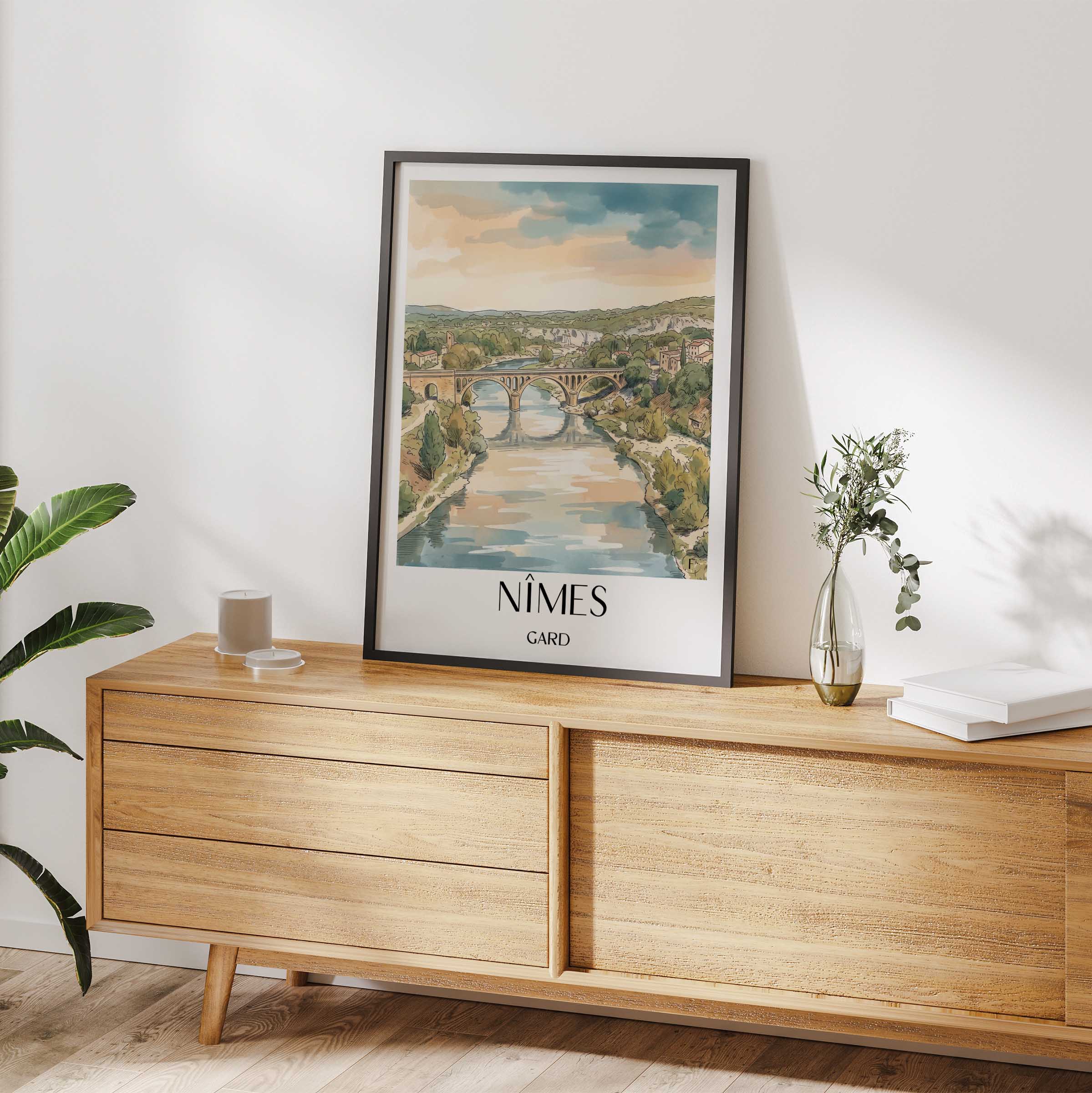 nîmes-gard-frankreich-poster-aquarell