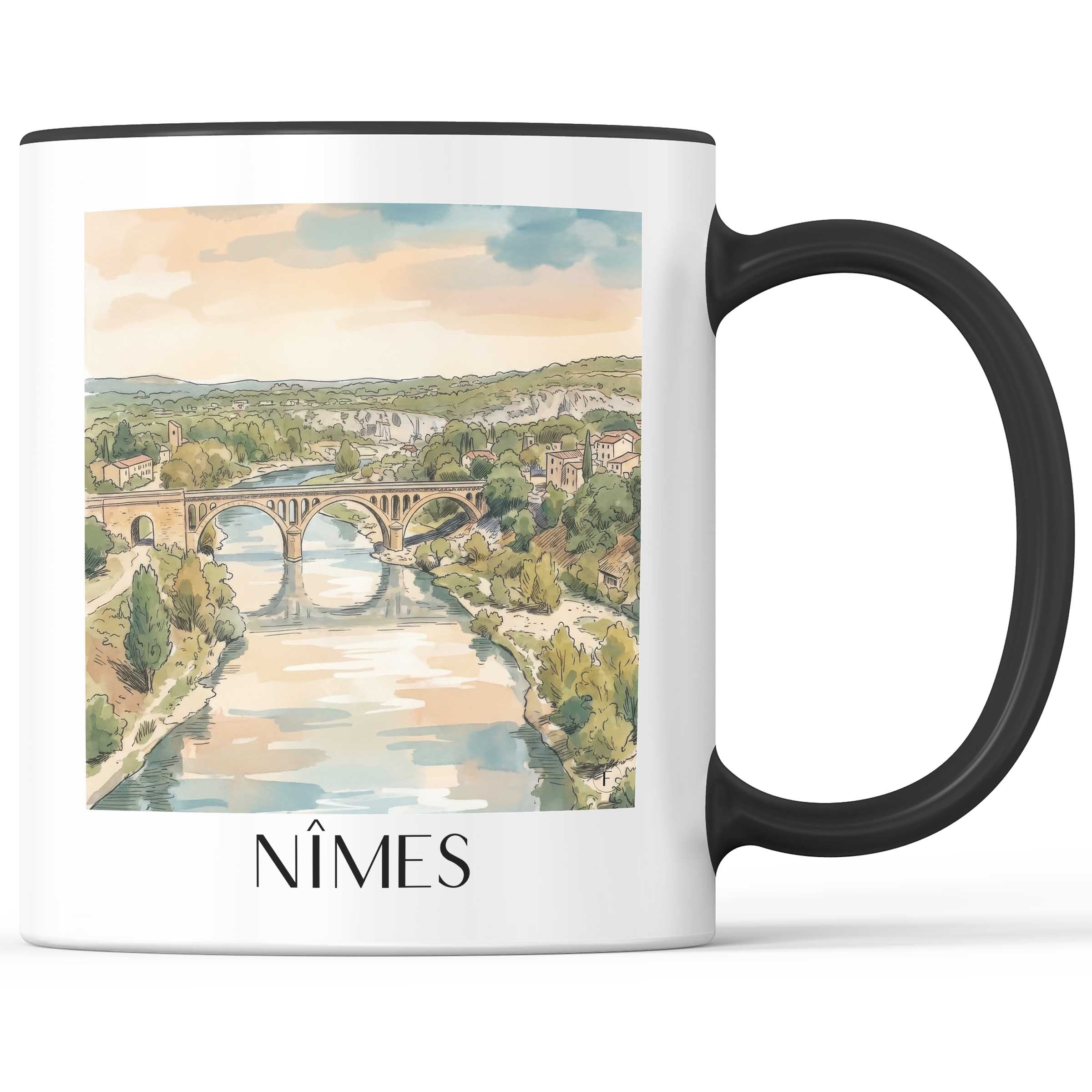 Nîmes Kaffeebecher - Gard - Frankreich Becher - Kaffeetasse im Aquarell Stil