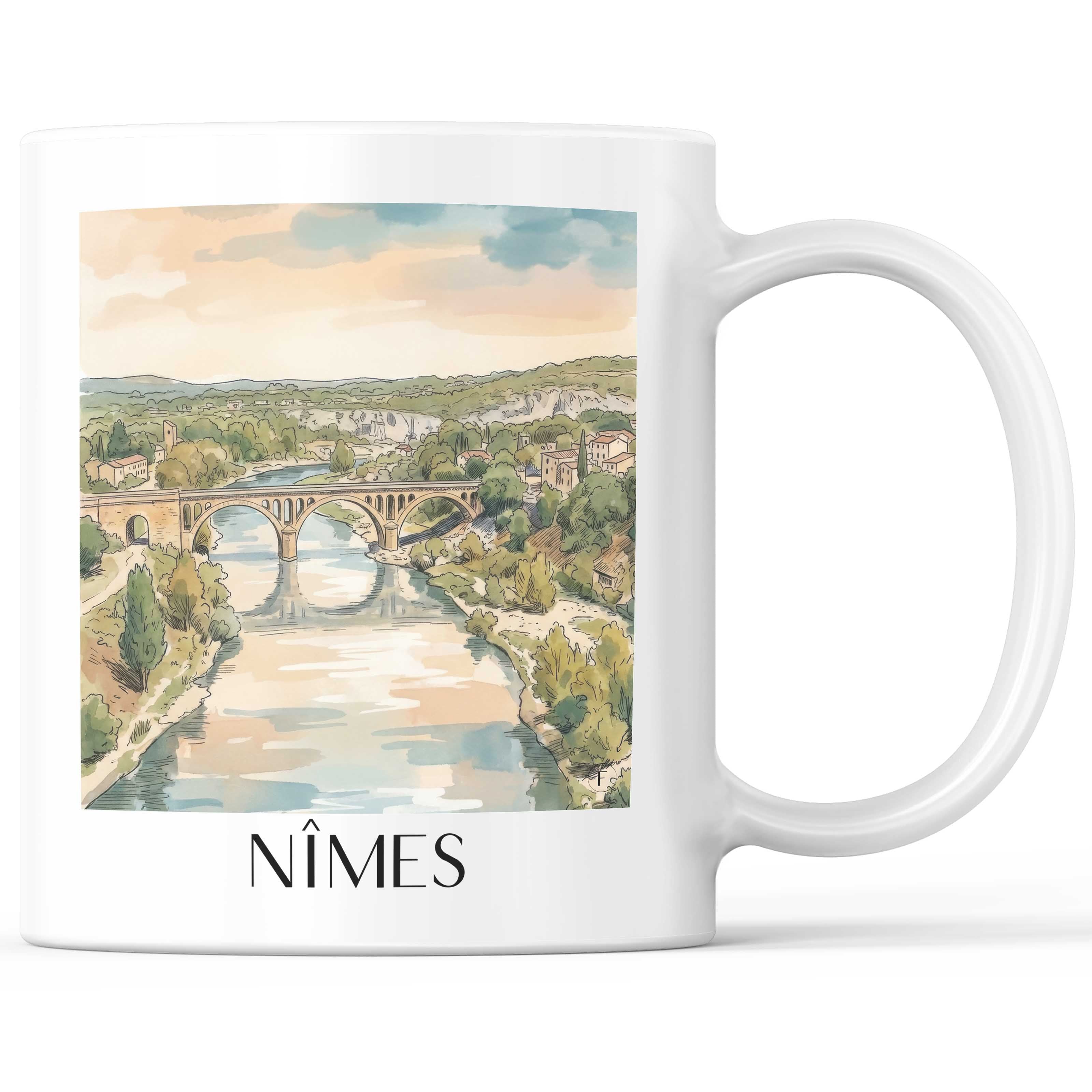 Nîmes Kaffeebecher - Gard - Frankreich Becher - Kaffeetasse im Aquarell Stil