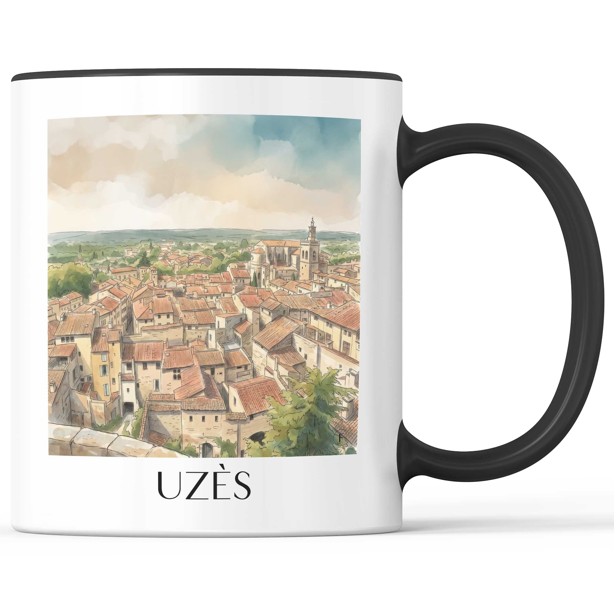 uzès-okzitanien--frankreich-kaffeebecher-aquarell