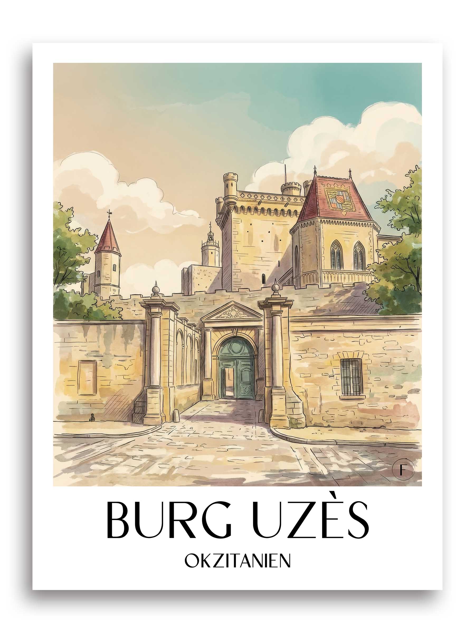 burg-uzès-okzitanien--frankreich-poster-aquarell