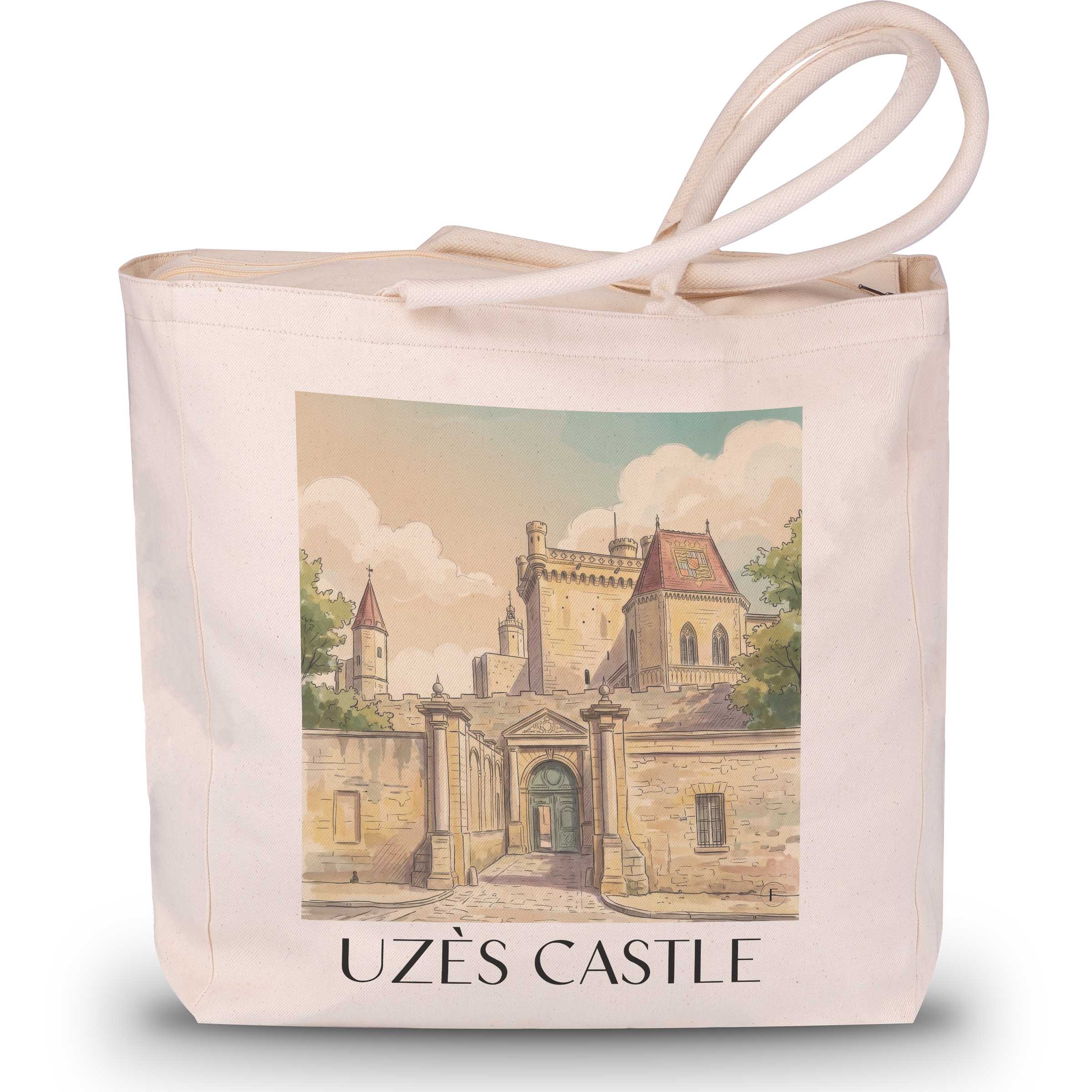 Burg Uzès Shopping Tasche - Okzitanien - Frankreich Tote Bag - Einkaufstasche im Aquarell Stil