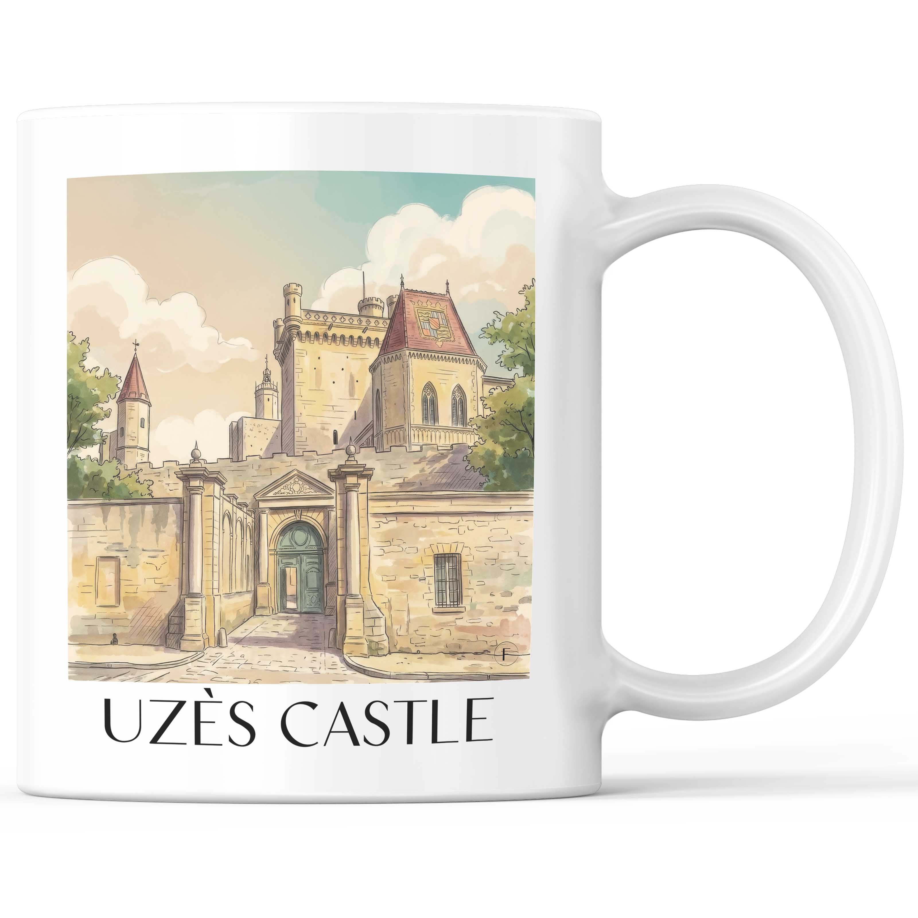 Burg Uzès Kaffeebecher - Okzitanien - Frankreich Becher - Kaffeetasse im Aquarell Stil