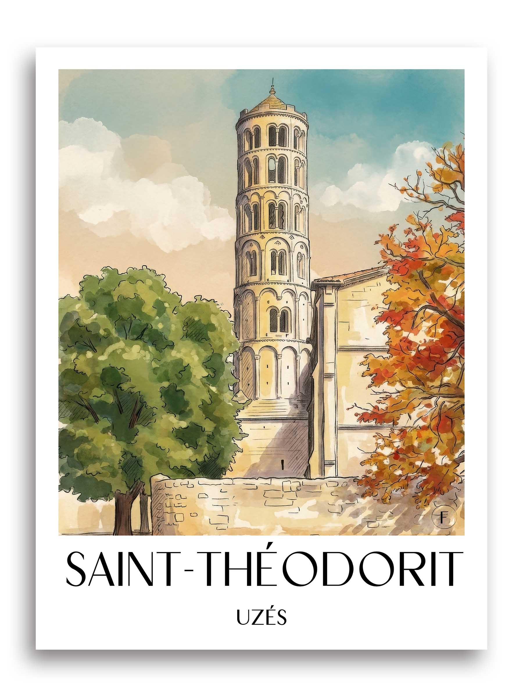 saint-théodorit-uzès-frankreich-poster-aquarell