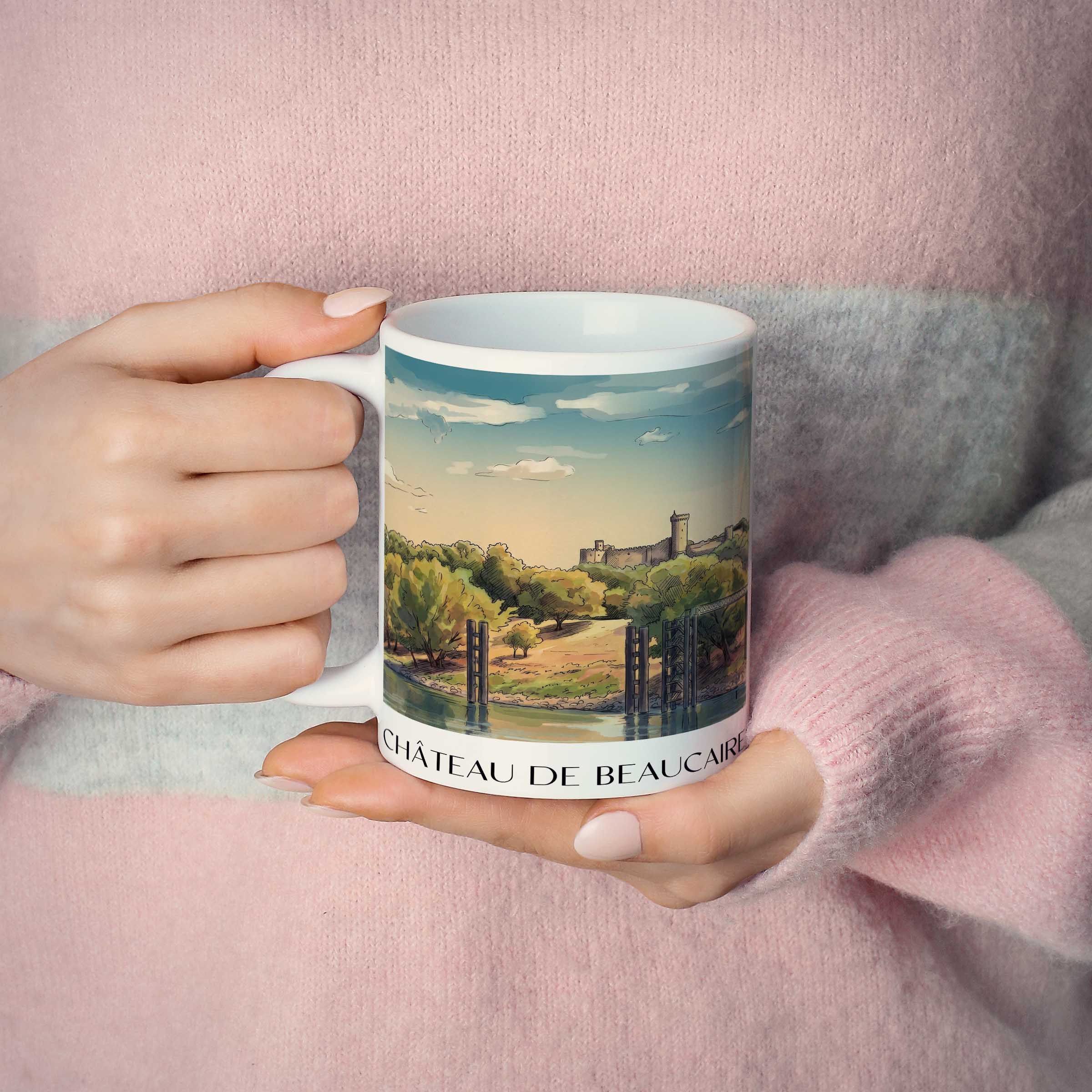 château-de-beaucaire-provence-frankreich-kaffeebecher-aquarell