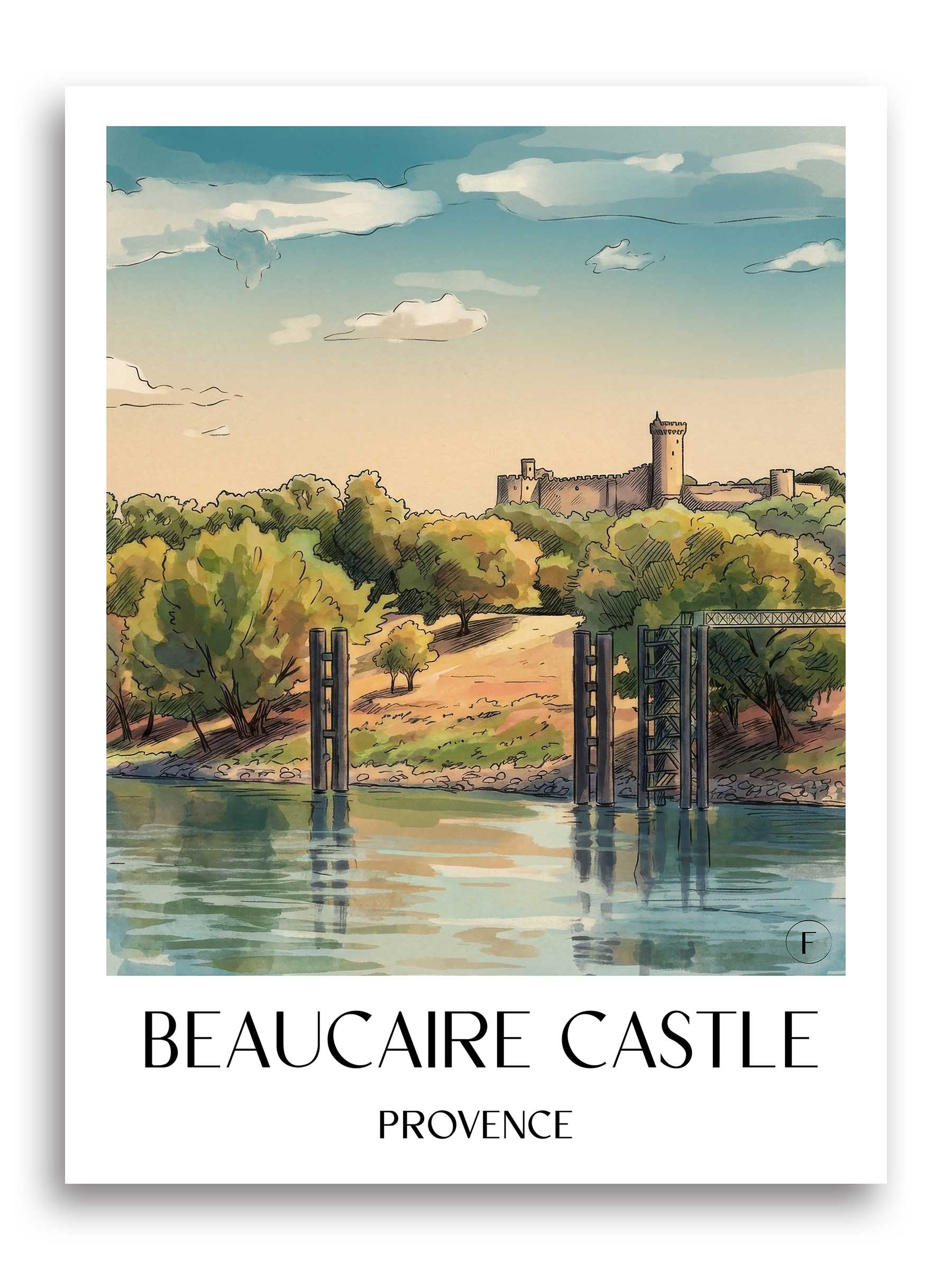 Château de Beaucaire Poster - Provence - Frankreich Kunstdruck - Aquarell von A4 bis A1