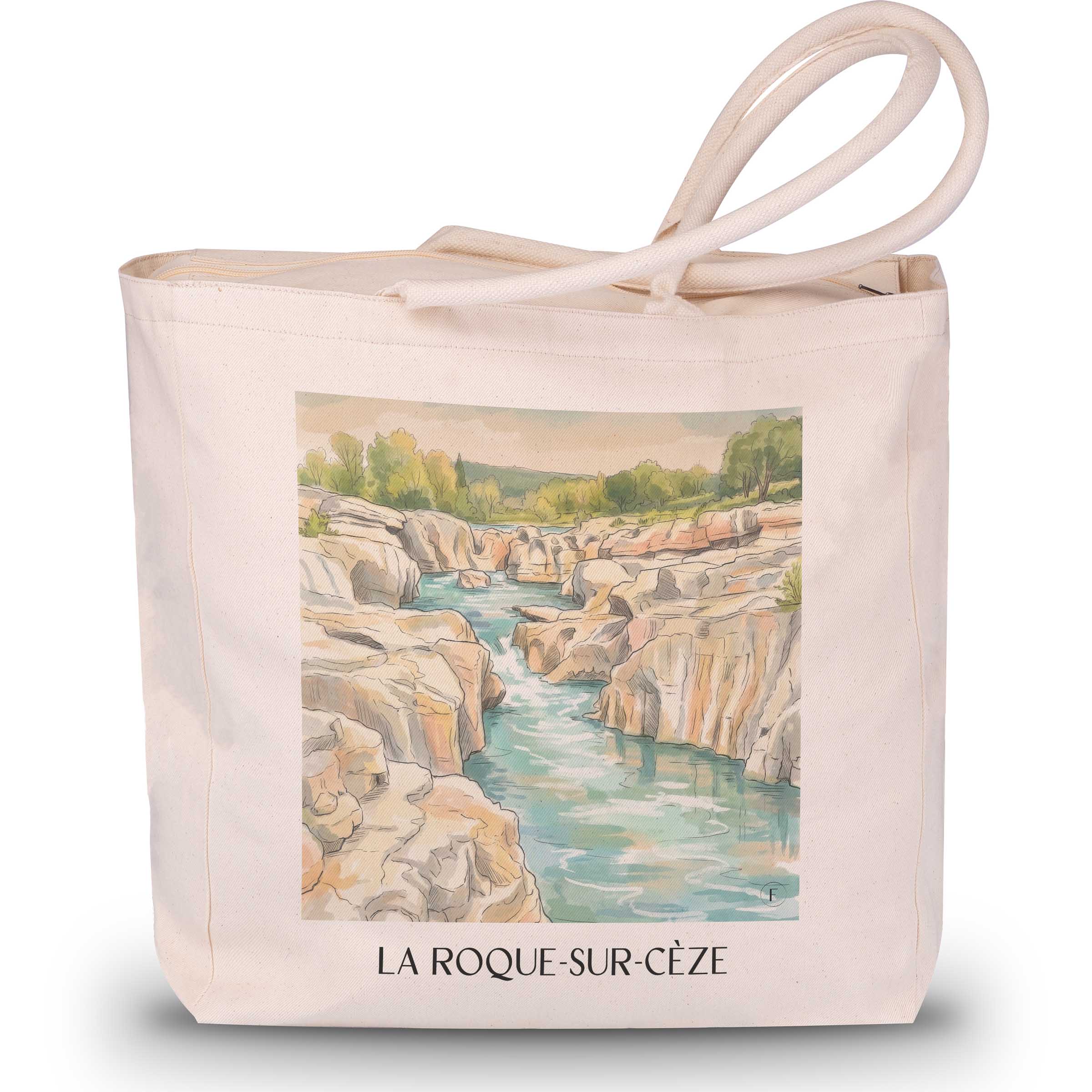 la-roque-sur-cèze-okzitanien-frankreich-einkaufstasche-aquarell