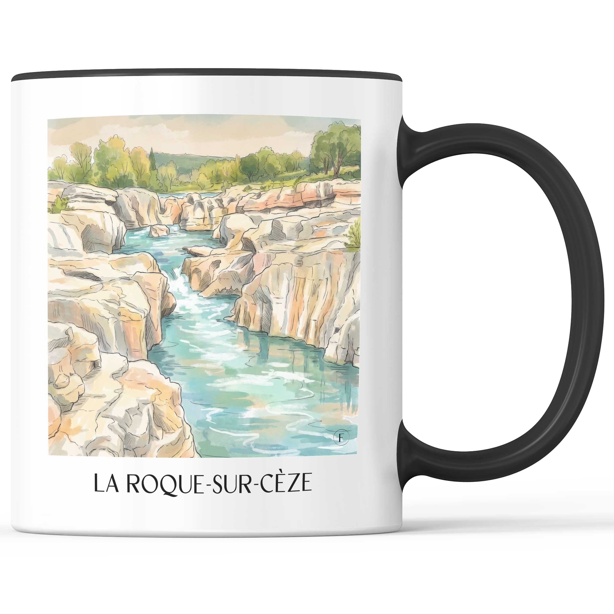 la-roque-sur-cèze-okzitanien-frankreich-kaffeebecher-aquarell