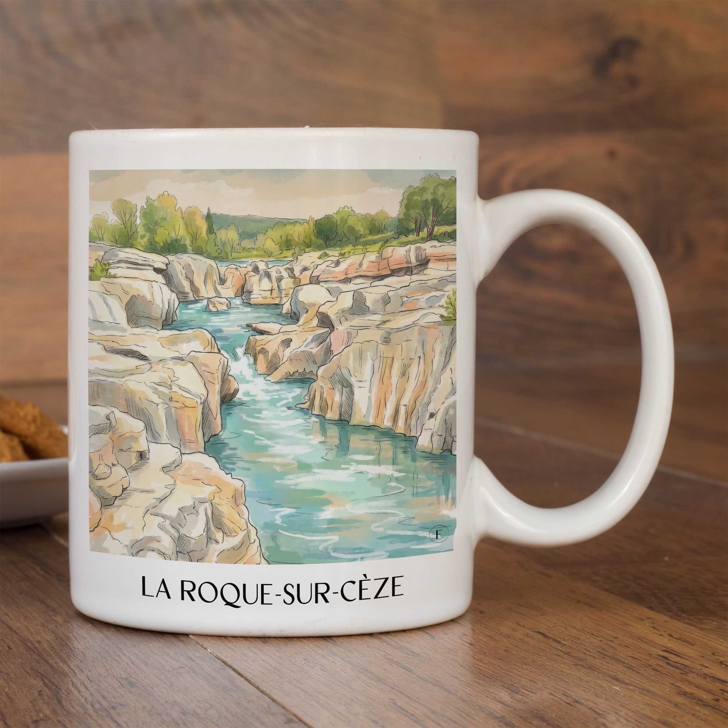 la-roque-sur-cèze-okzitanien-frankreich-kaffeebecher-aquarell