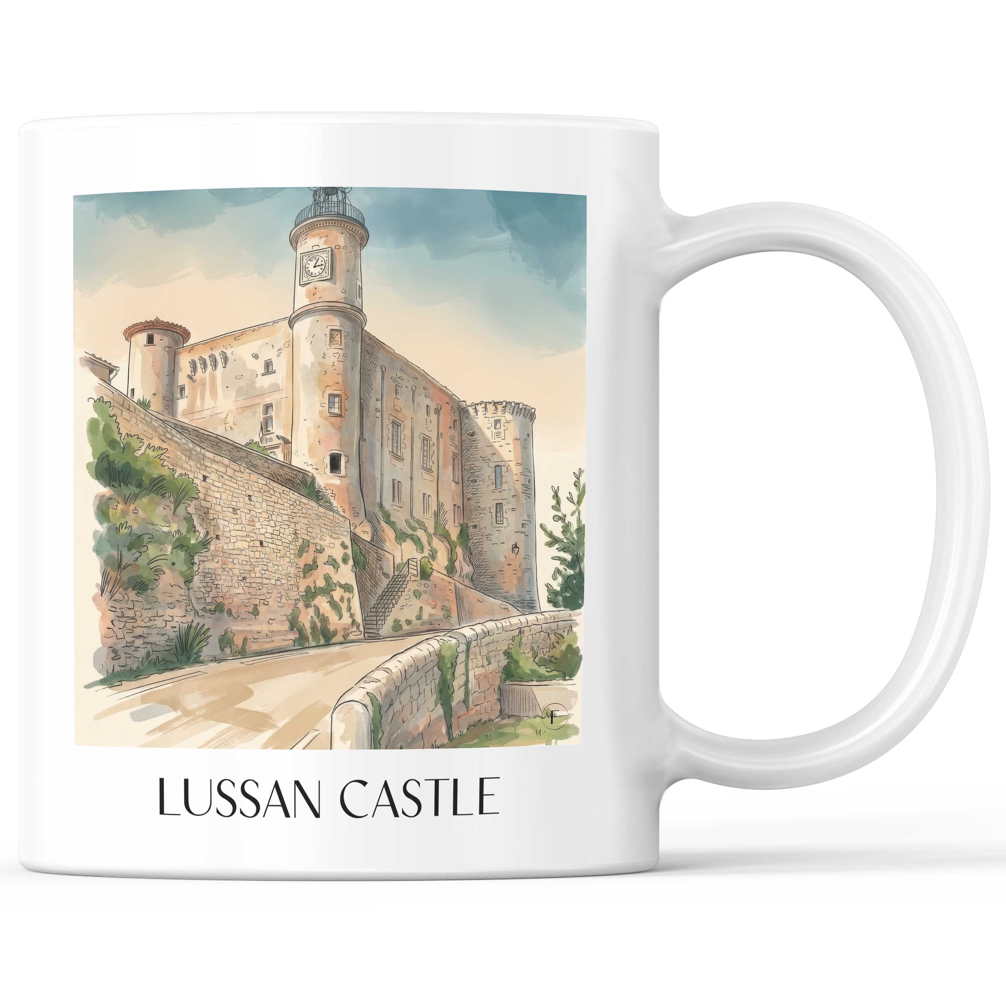 Château de Lussan Kaffeebecher - Okzitanien - Frankreich Becher - Kaffeetasse im Aquarell Stil
