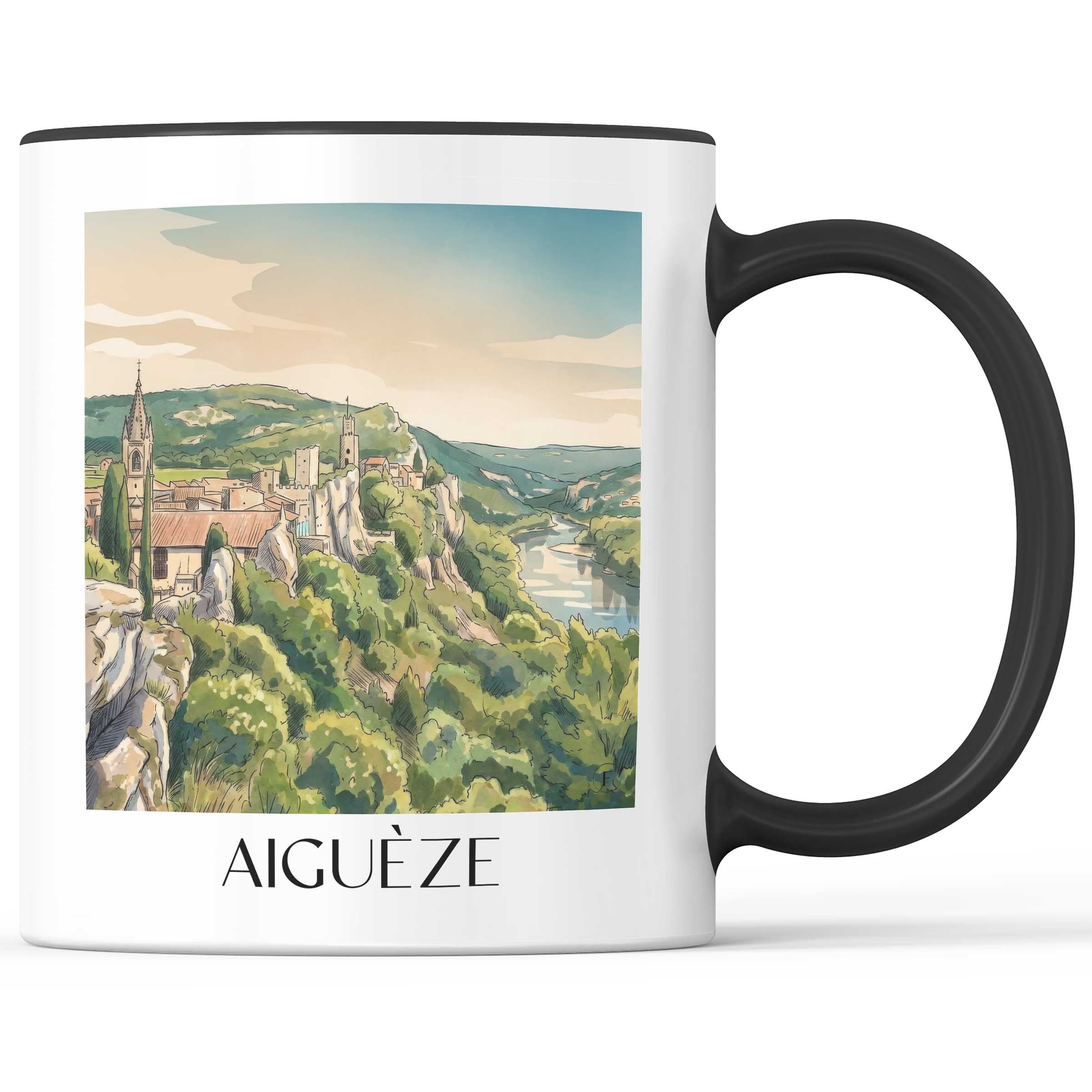 aiguèze-cèze-frankreich-kaffeebecher-aquarell