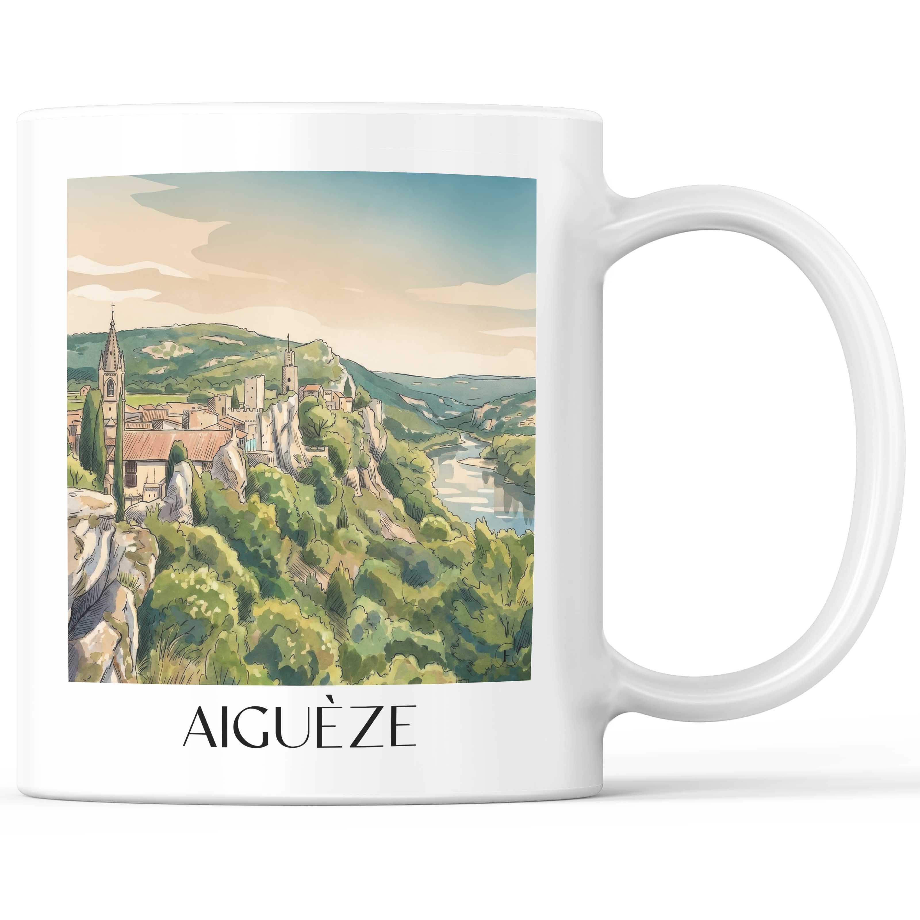 aiguèze-cèze-frankreich-kaffeebecher-aquarell