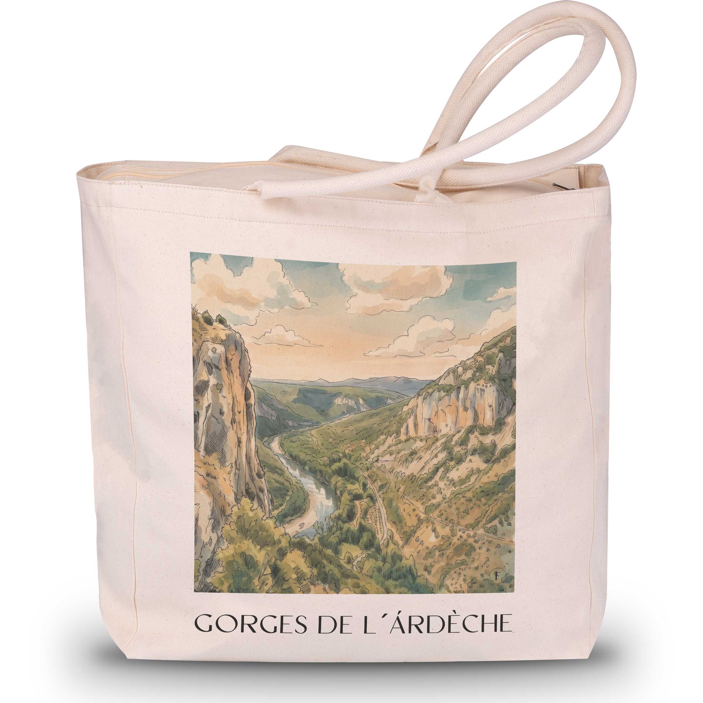 gorges-de-l'ardèche-ardèche-frankreich-einkaufstasche-aquarell