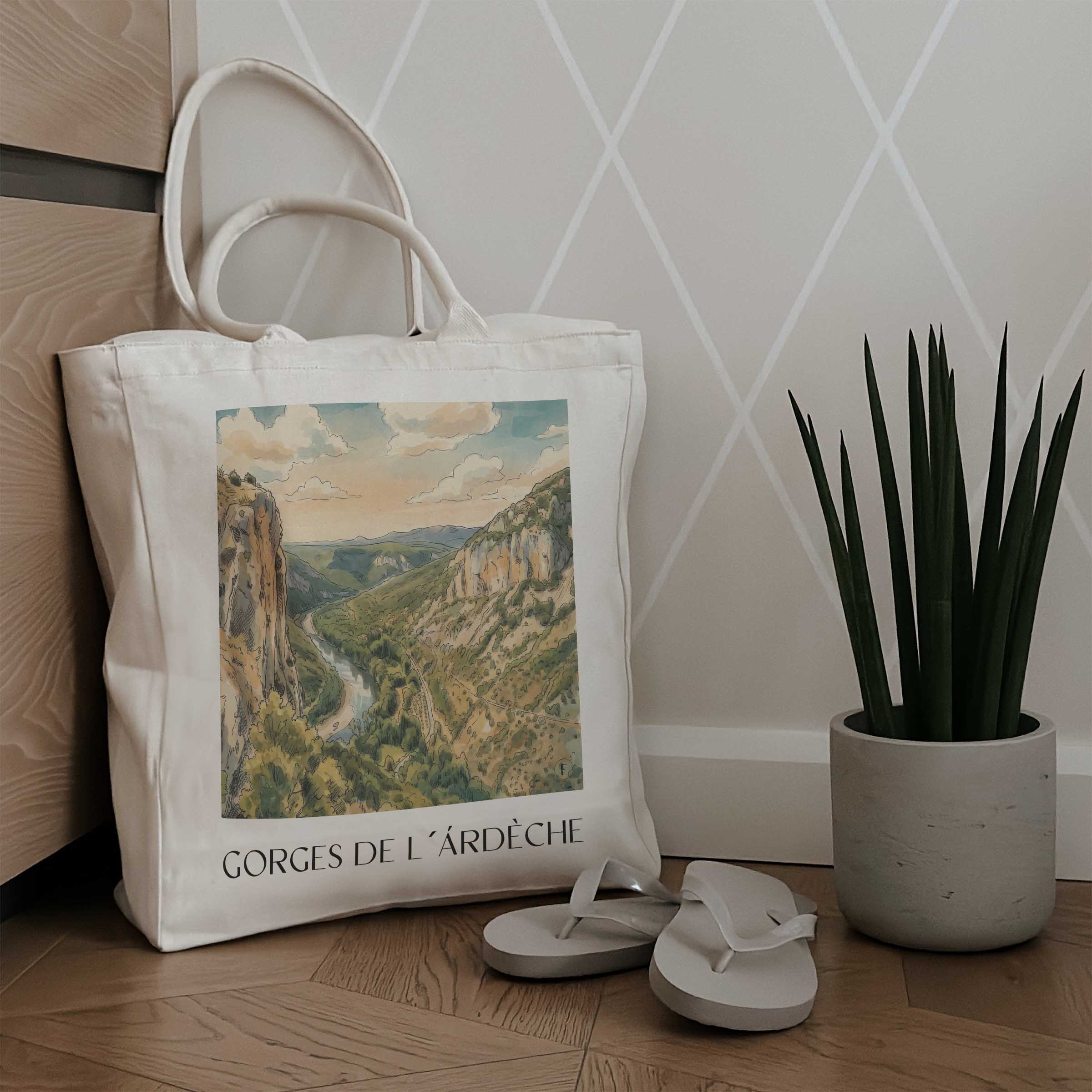gorges-de-l'ardèche-ardèche-frankreich-einkaufstasche-aquarell
