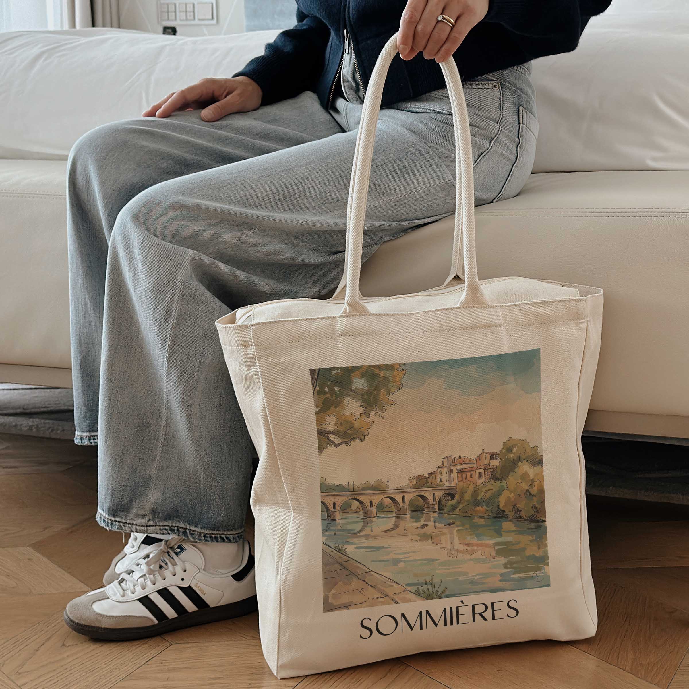 sommières--okzitanien-frankreich-einkaufstasche-aquarell