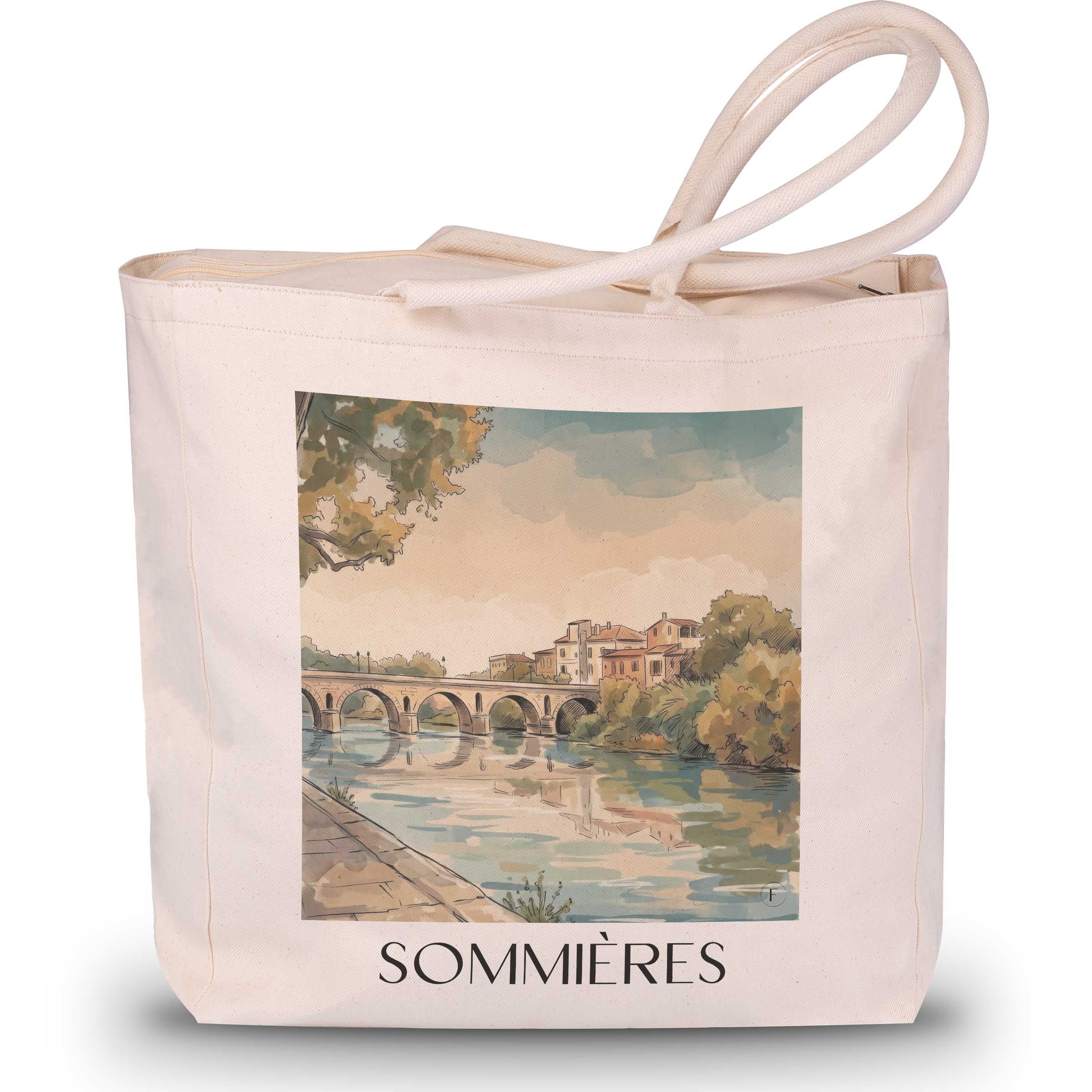 Sommières Shopping Tasche - Okzitanien - Frankreich Tote Bag - Einkaufstasche im Aquarell Stil