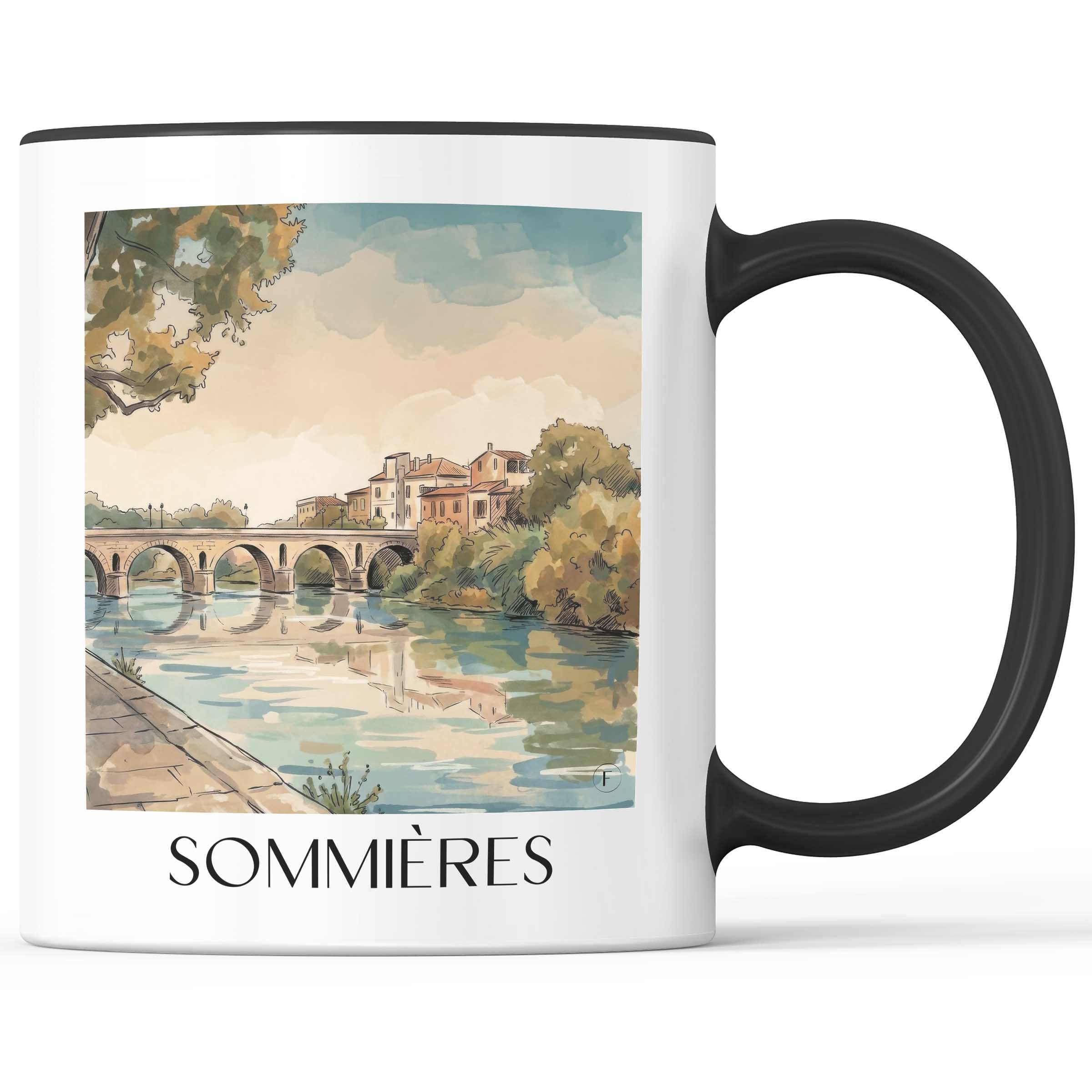 Sommières Kaffeebecher - Okzitanien - Frankreich Becher - Kaffeetasse im Aquarell Stil
