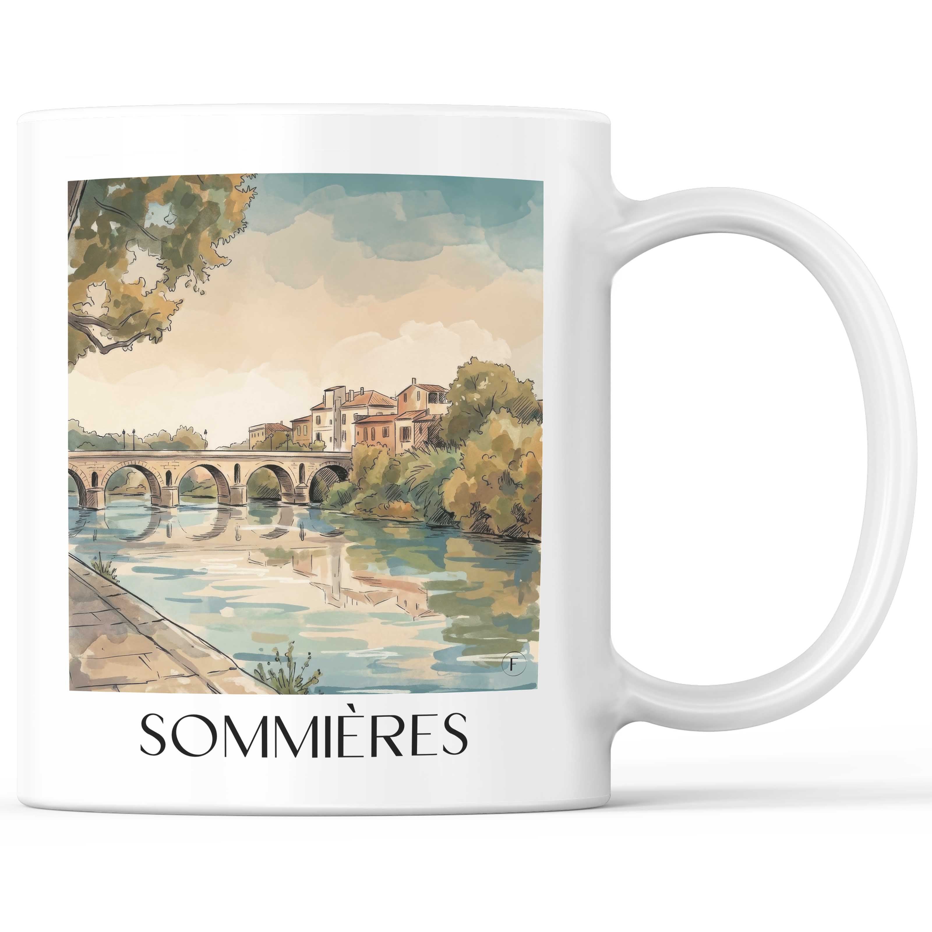 Sommières Kaffeebecher - Okzitanien - Frankreich Becher - Kaffeetasse im Aquarell Stil