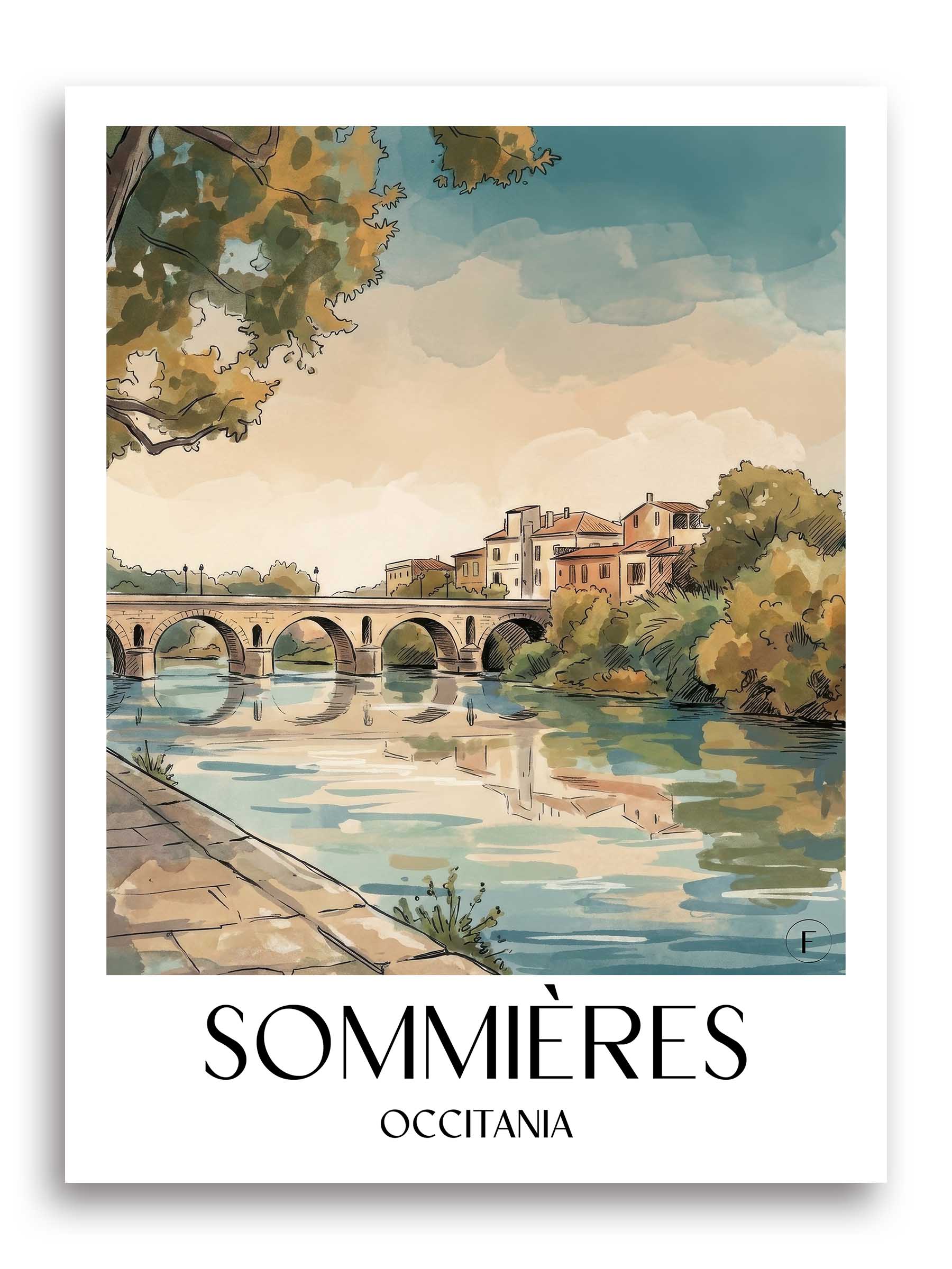 Sommières Poster - Okzitanien - Frankreich Kunstdruck - Aquarell von A4 bis A1