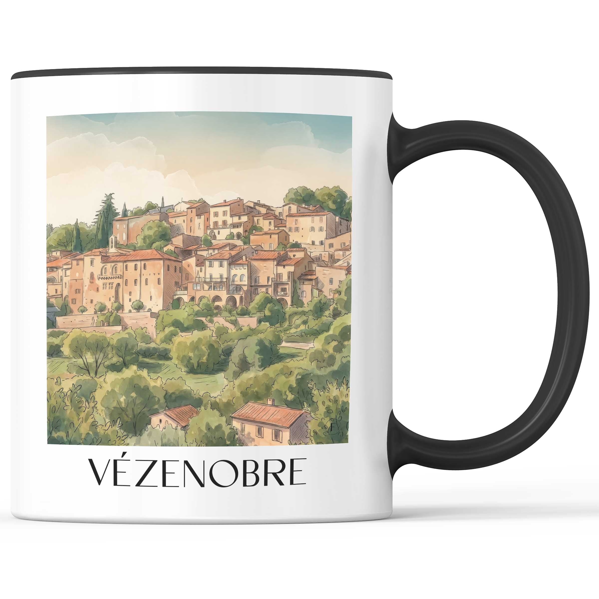 Vézénobre Kaffeebecher - Okzitanien - Frankreich Becher - Kaffeetasse im Aquarell Stil