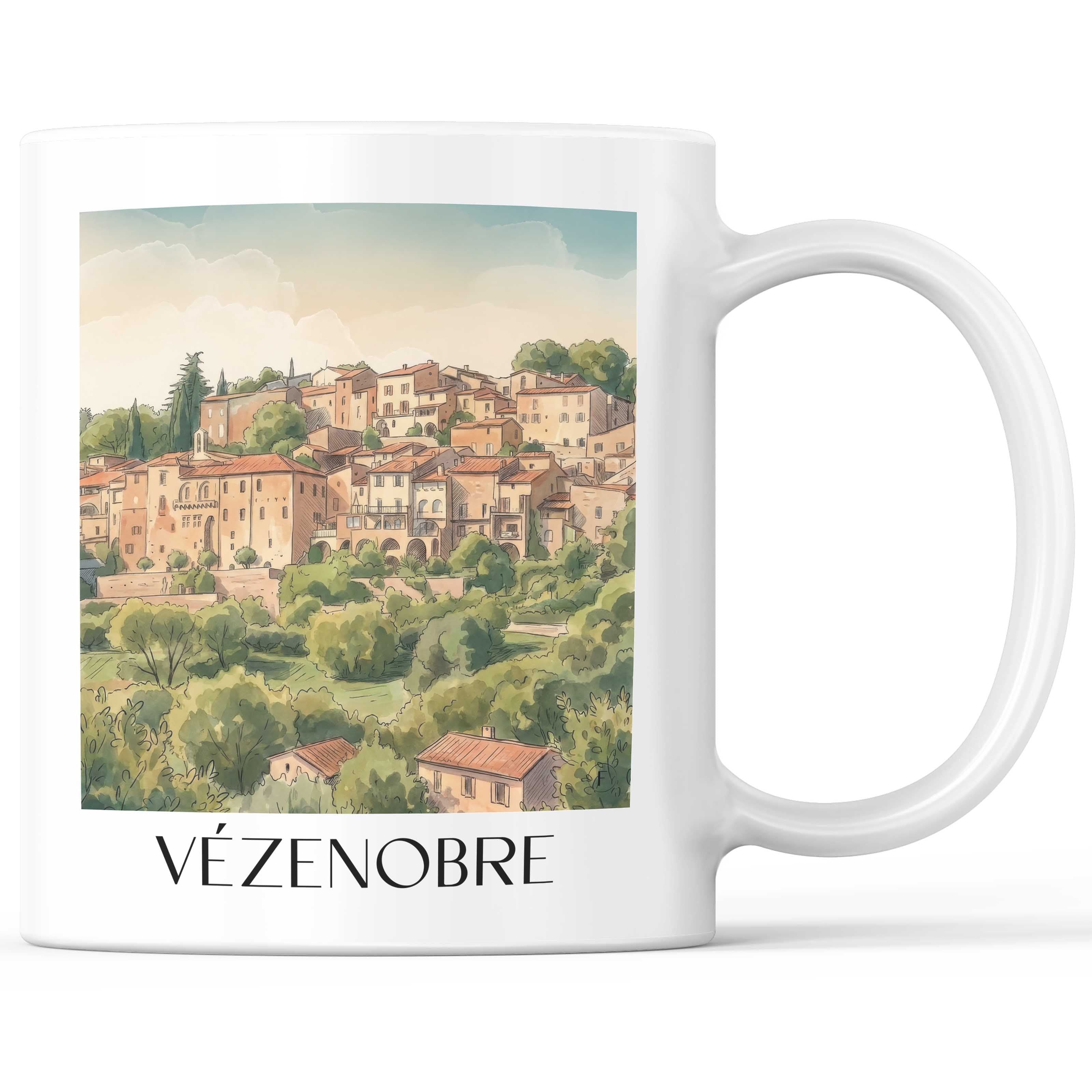 Vézénobre Kaffeebecher - Okzitanien - Frankreich Becher - Kaffeetasse im Aquarell Stil