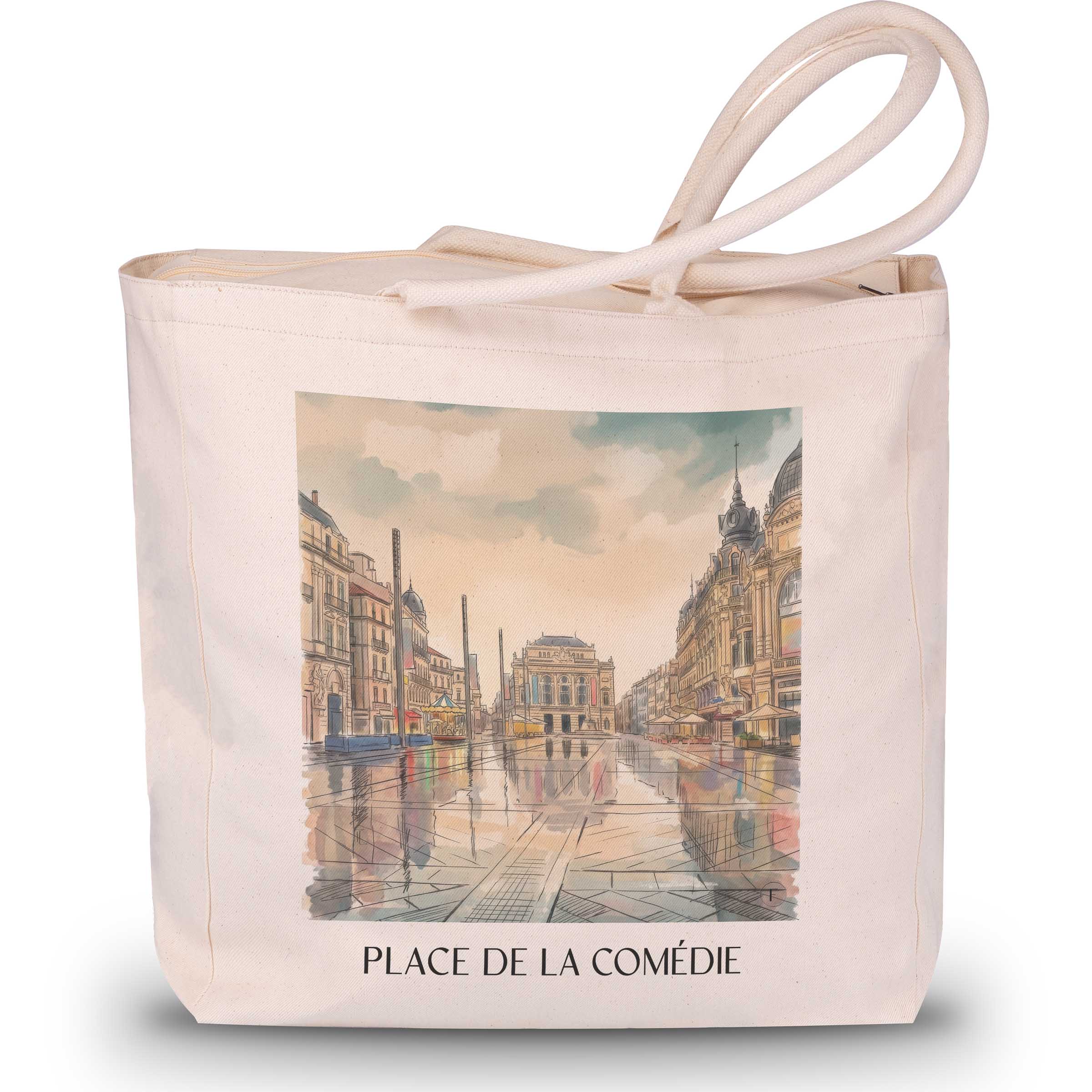 Place de la Comédie Shopping Tasche - Montpellier - Frankreich Tote Bag - Einkaufstasche im Aquarell Stil