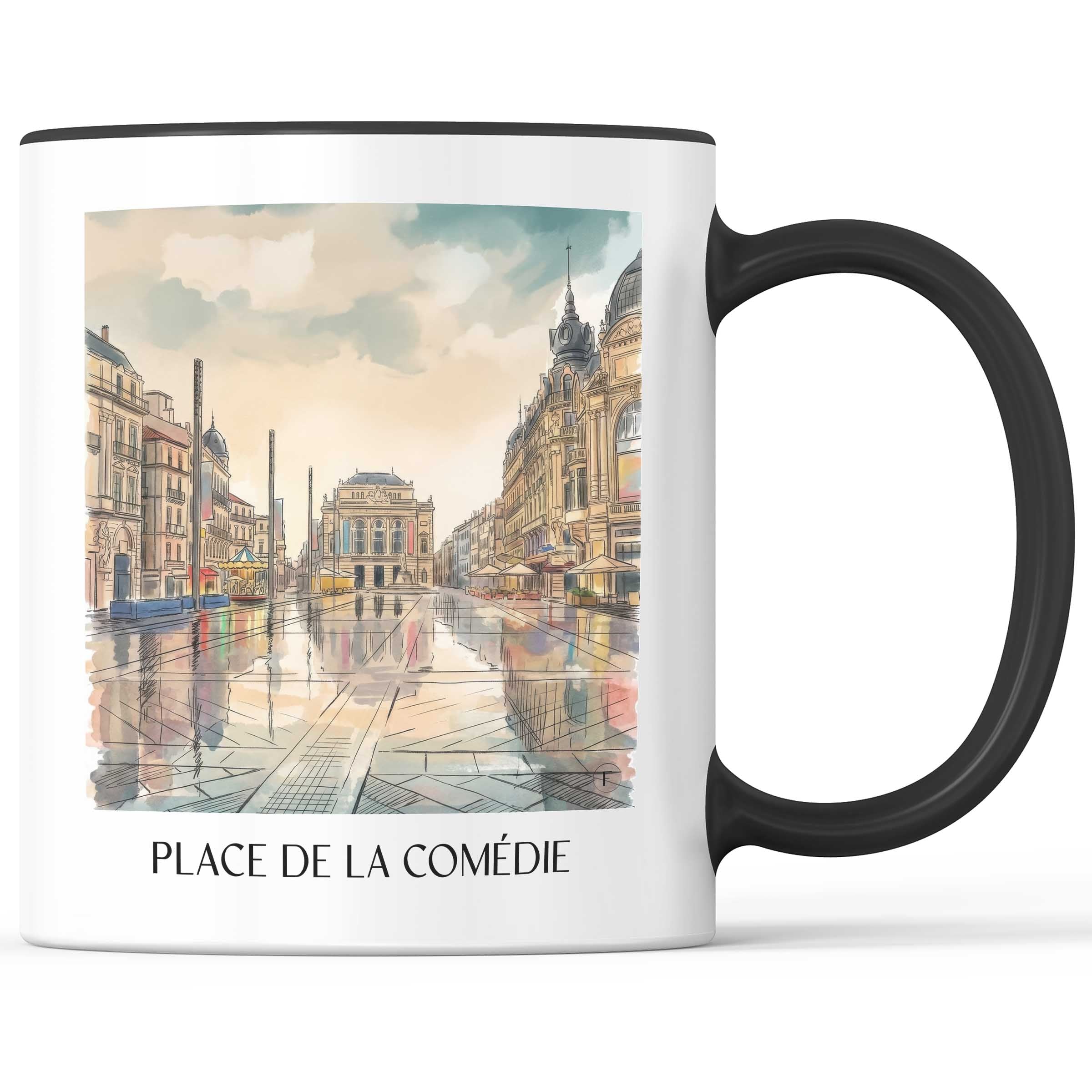 Place de la Comédie Kaffeebecher - Montpellier - Frankreich Becher - Kaffeetasse im Aquarell Stil