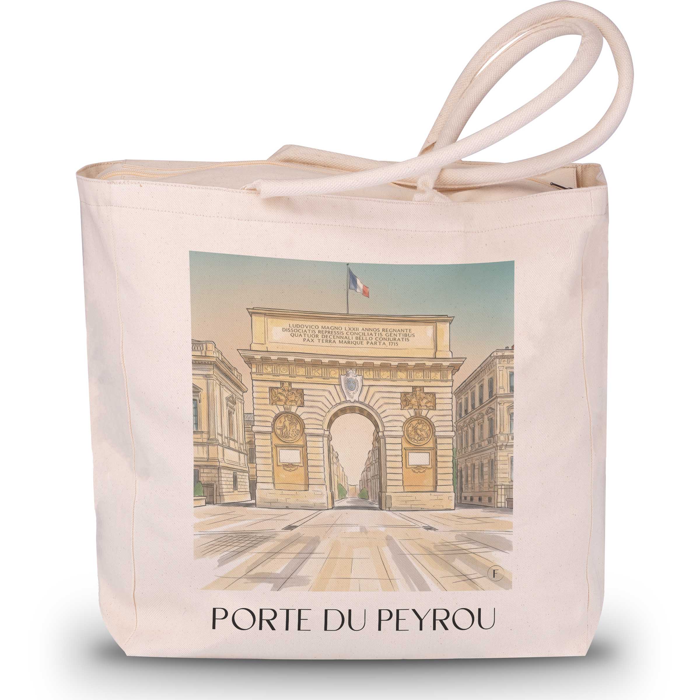 porte-du-peyrou-montpellier-frankreich-einkaufstasche-aquarell