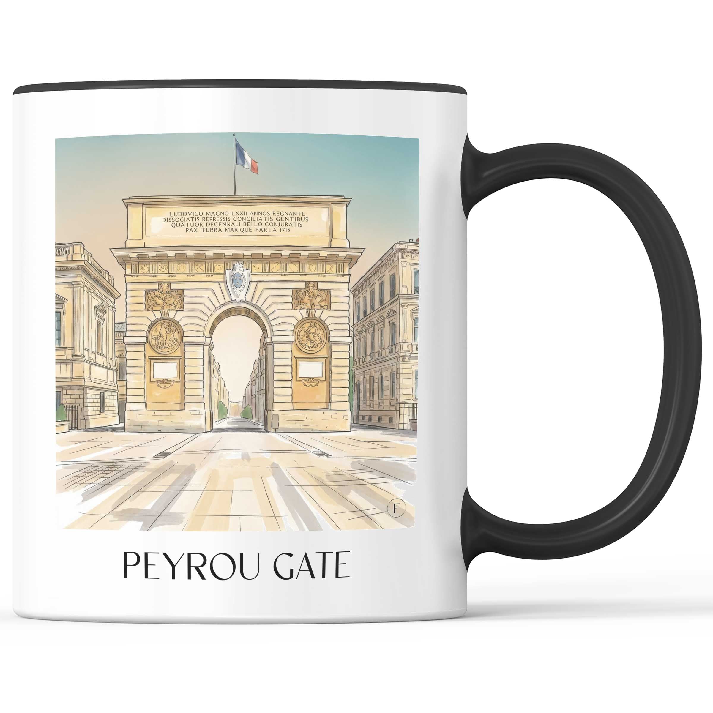 Porte du Peyrou Kaffeebecher - Montpellier - Frankreich Becher - Kaffeetasse im Aquarell Stil